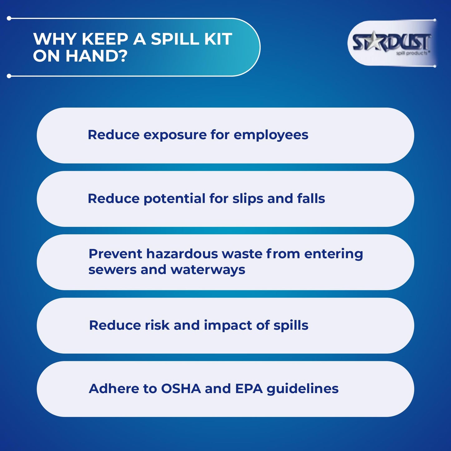Stardust Spill Products Universal Spill Kit – OSHA Compliant Solution for Vehicles, Industrial, & Restaurant Use, Emergency Response Chemical, Water, & Bodily Fluid Cleanup, 6-Pack