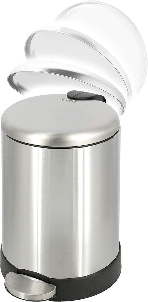 Glad Small Trash Can - 1.2 Gallon Round Stainless Steel Garbage Bin with Soft Close Lid | 8 x 9.5 x 12 Inches