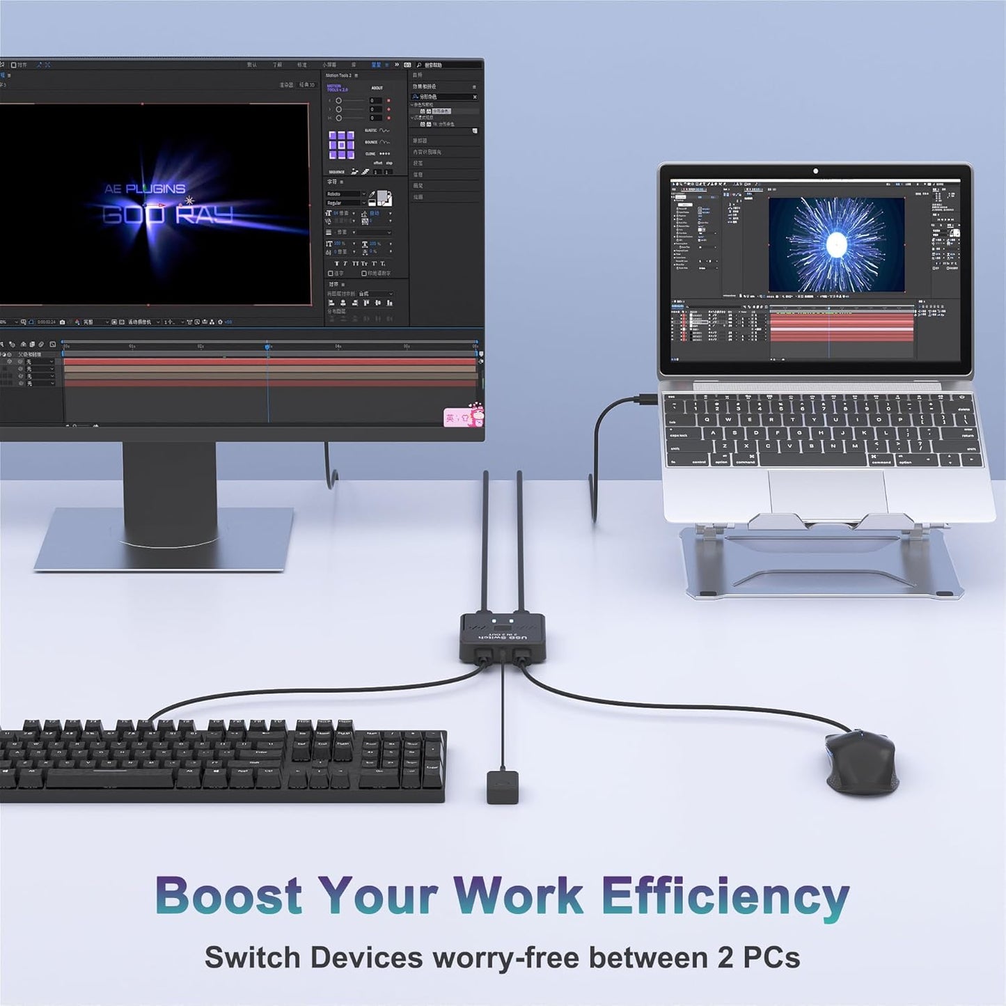 Lecnvuo 2 2 2 2 2 2 USB Switch in Out, USB Switcher Computers Sharing Keyboard and Mouse Printer Scanner Webcam