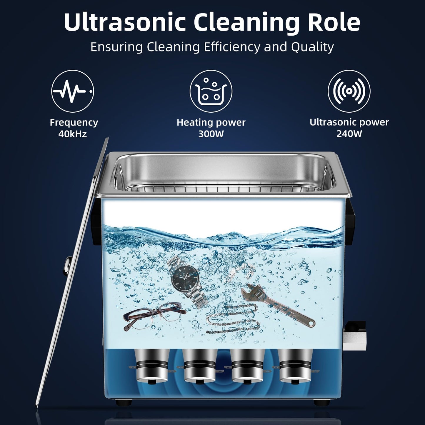Enpowiks Ultrasonic Cleaner 10L 240W Digital Ultrasonic Cleaning Machine with Upgraded Degassing & Gentle Mode, 40kHz, with Heater & Timer for Tools, Jewelry, Watches, Glasses, Dentures, Small Parts