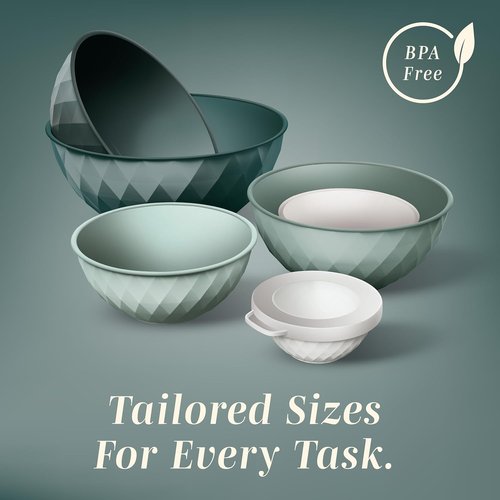 COOK WITH COLOR Mixing Bowls - 12-Piece Plastic Nesting Set with Lids, Microwave Safe, Green Diamond