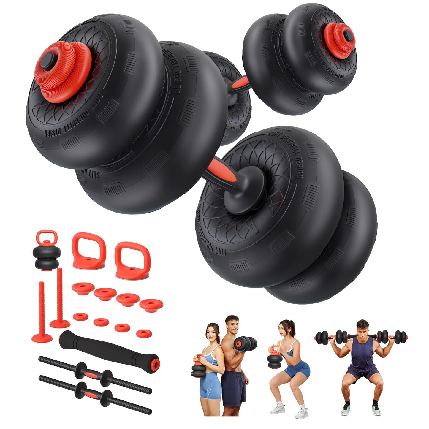 Yoleo Adjustable Dumbbell Set, 45LBS Dumbbell Set with Silent Anti-Collision Air Cushion with Connector, 5-in-1 Dumbbells Set Includes Barbell, Kettlebells, Push up Stand, Weight Plate, Exercise & Fitness Dumbbells Weight Set for Home Gym Suitable Men/Wom