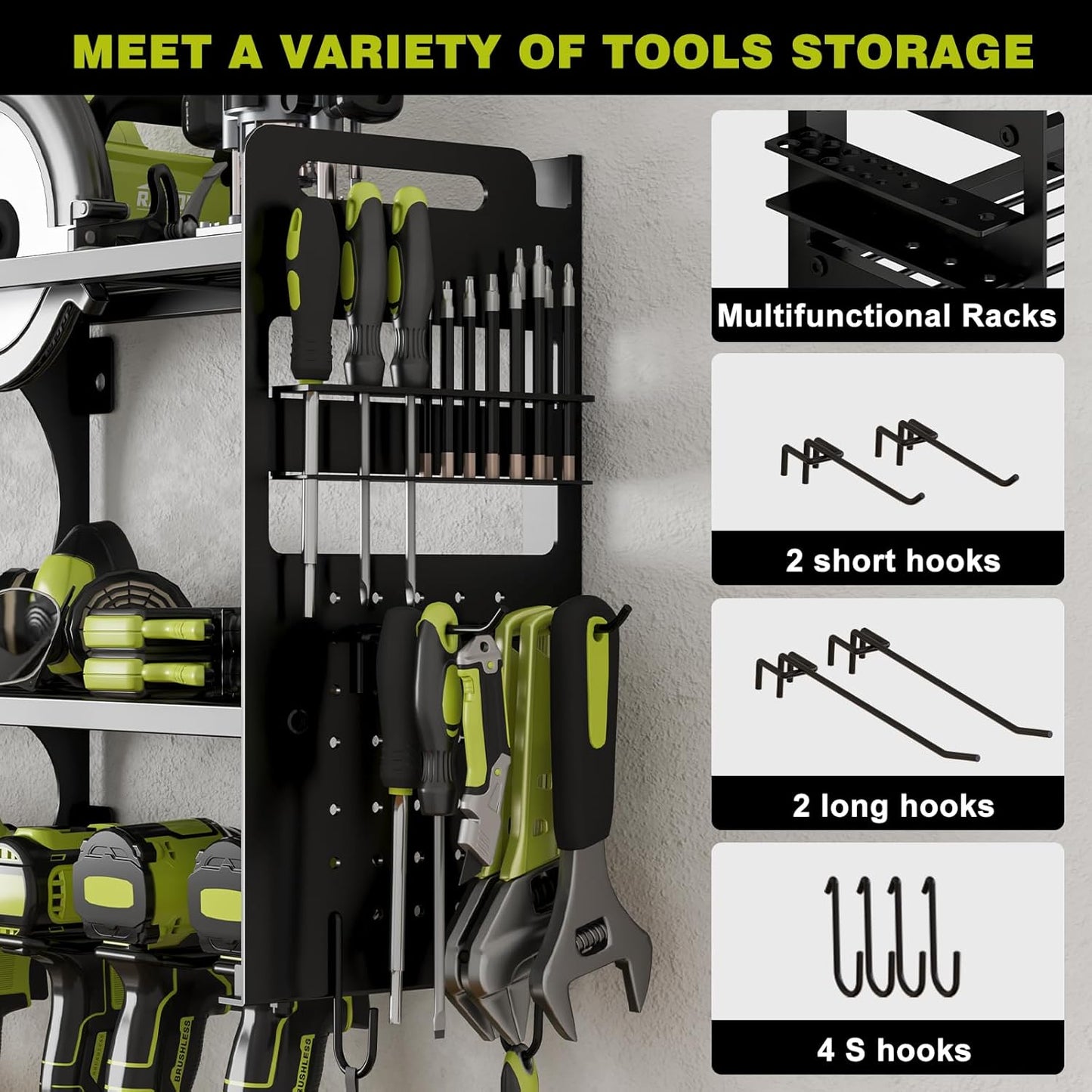 Power Tool Organizer by [Brand Name] - 16 Slots, 3-Tier Wall Mount for Garage & Workshop - Black
