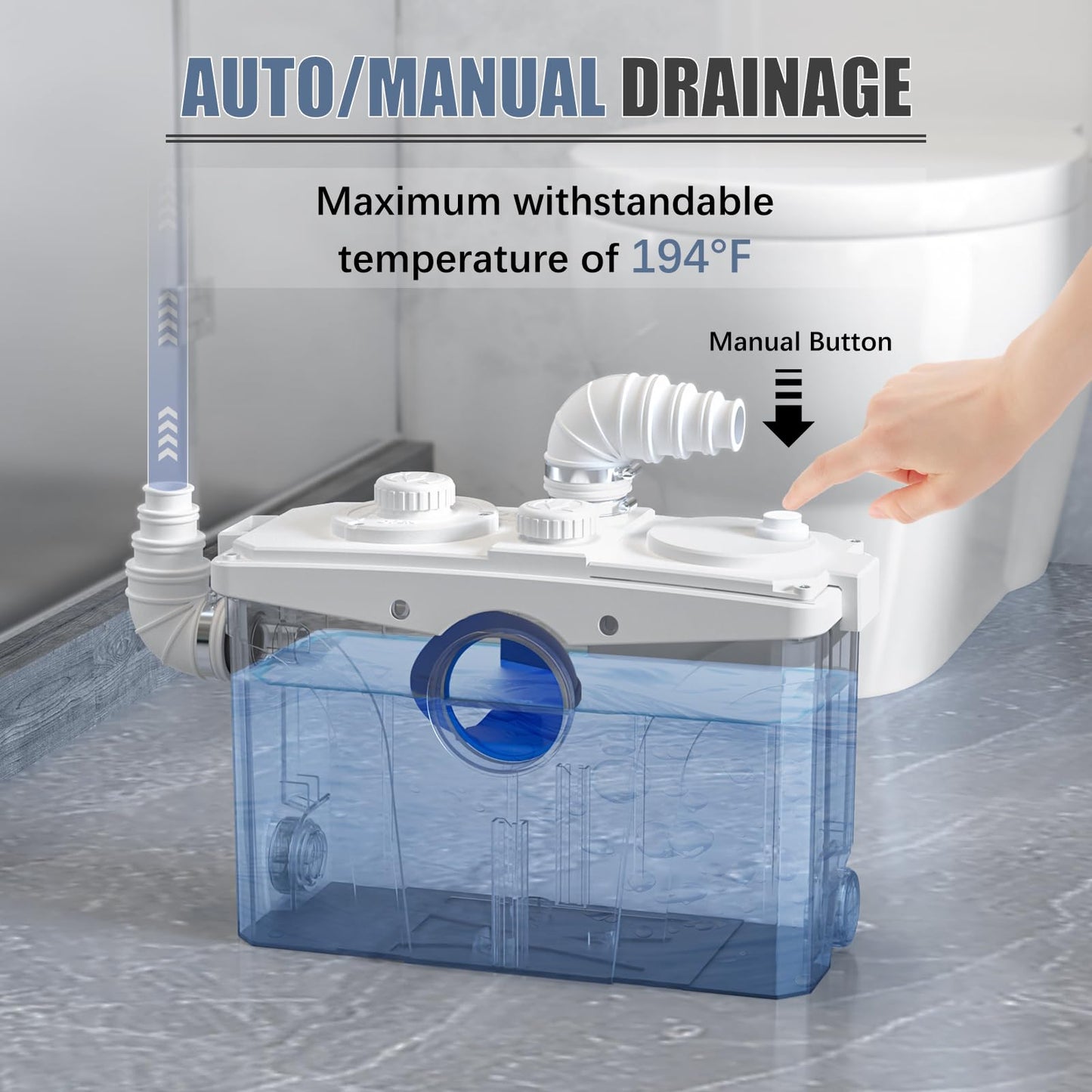 900W Macerator Pump with 2 Outlets/5 Inlets, 1.2HP Sewage System for Toilet