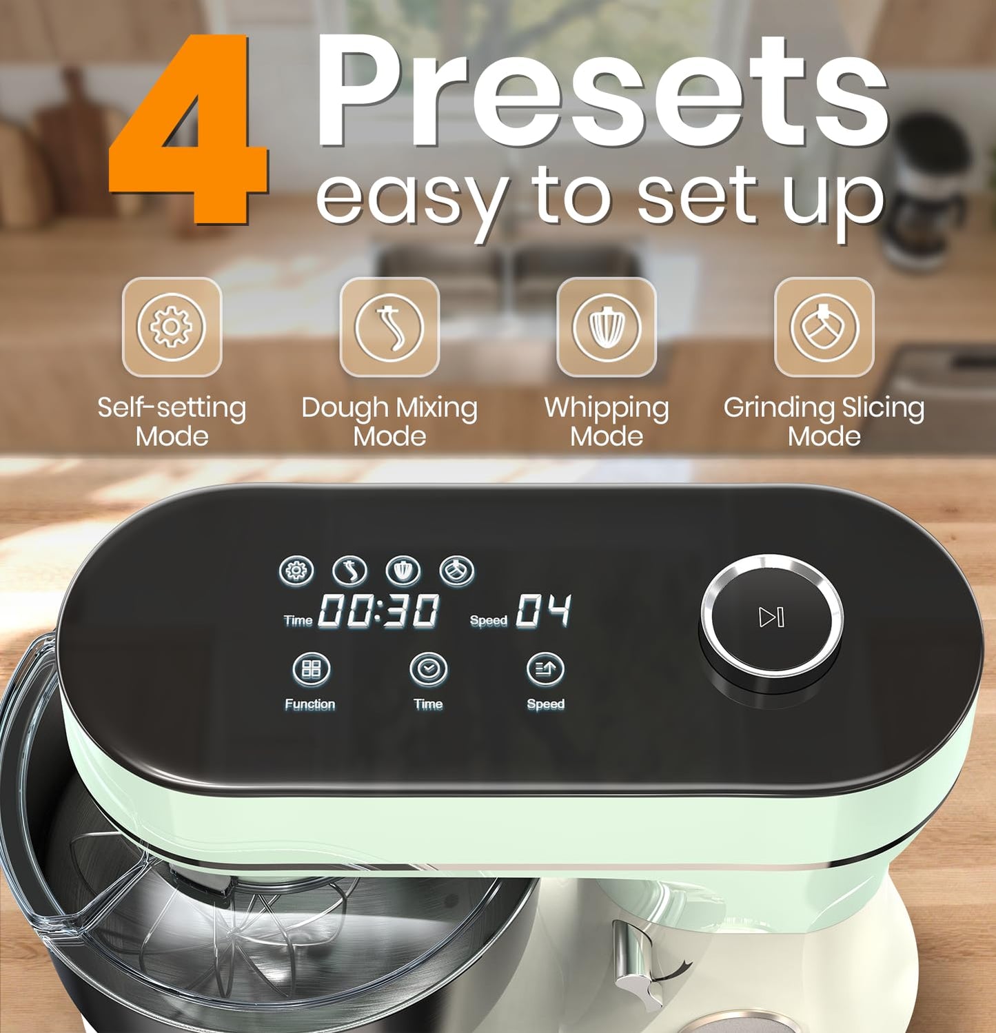 Bonnor Stand Mixer, 6QT Electric Kitchen Mixer for Baking Cakes & Dough, LED Smart Touchscreen, 11-Speed Tilt-Head & Timer, 4 Presets, Mixer with Bowl, Dough Hook/Whisk/Beater, Green