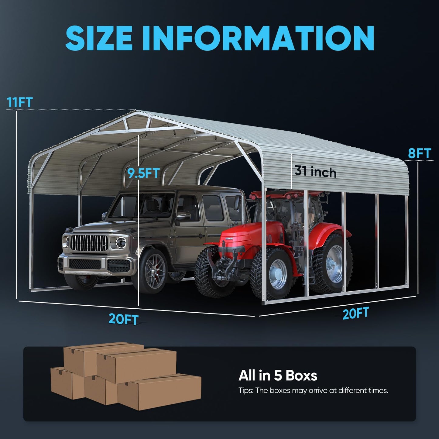Quictent 20x20 ft Metal Roof 2 Car Carport Kits Hard Top Garage Heavy Duty Steel Car Canopy, White