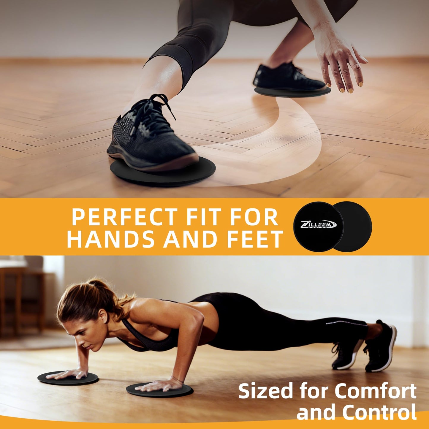 ZILLEEN Exercise Sliders for Working Out Black Fitness Discs for Pilates Women Men, 2 Pack