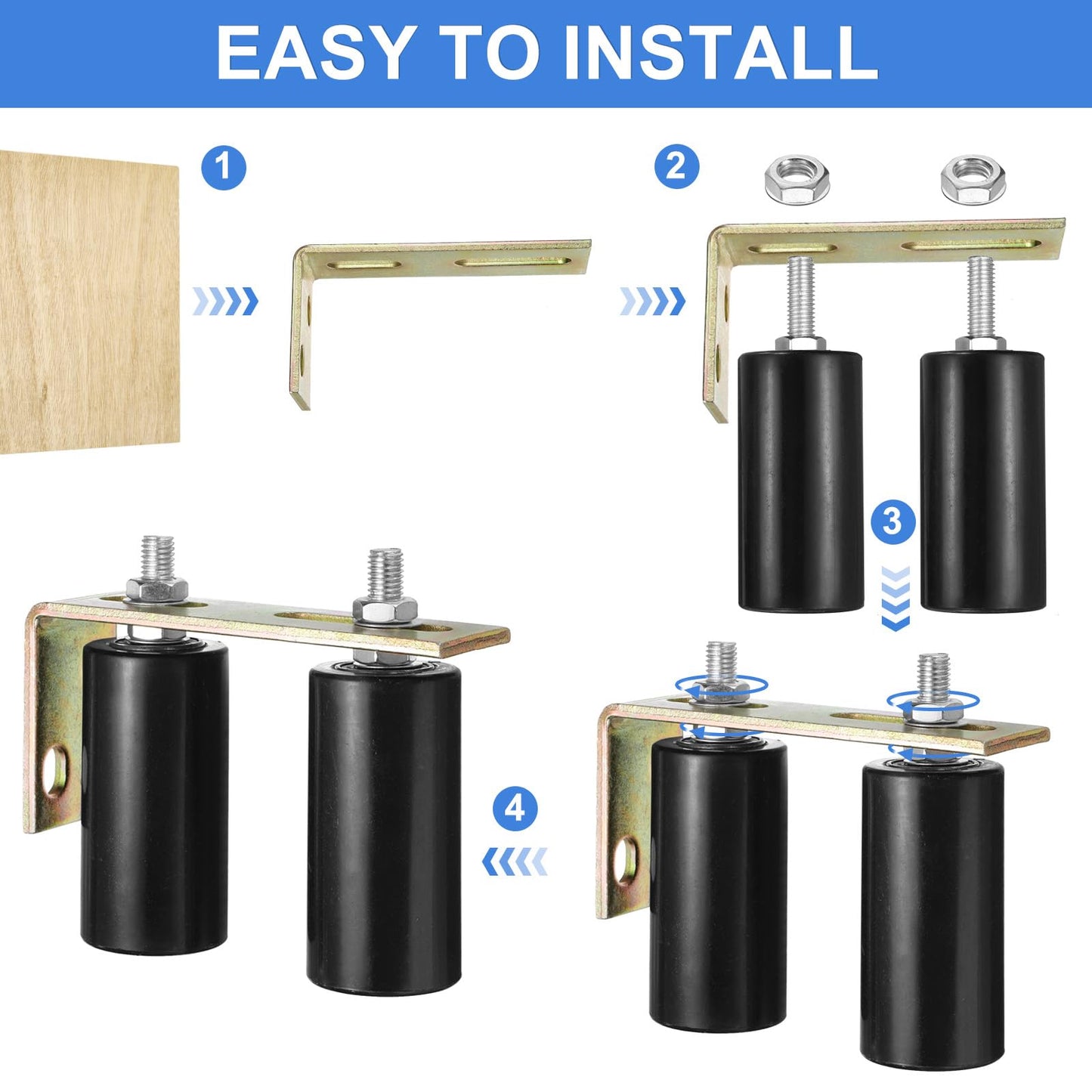 uxcell 2 Set Slide Gate Guide Roller, 6" Nylon Rollers Gate Support Assembly with L-Rear Post Bracket, Universal Sealed Ball Bearing Rolling Gate Guider for Sliding Door, Black