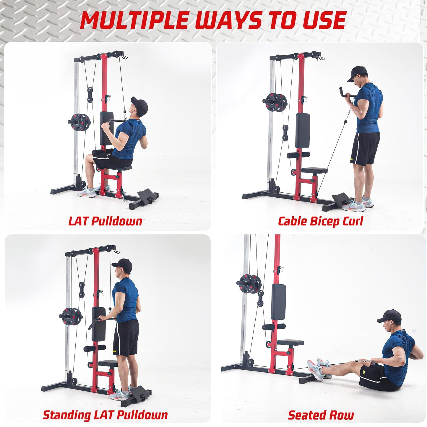 TROPOW LAT Pulldown Machine, Multi-Functional Cable Machine with High and Low Pulley Station, Row Cable Machine Home Gym with Leg Support, Tricep Workout Equipment