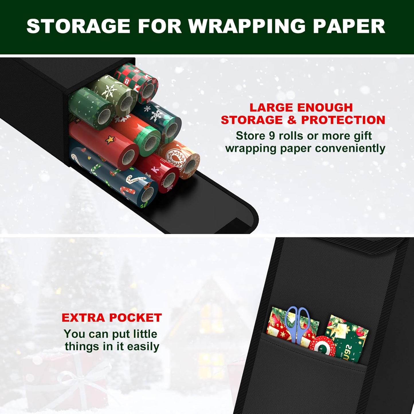 Regine Switzerland Christmas Wrapping Paper Storage - 30 Inch Organizer for 9 Rolls - Durable 600D Fabric