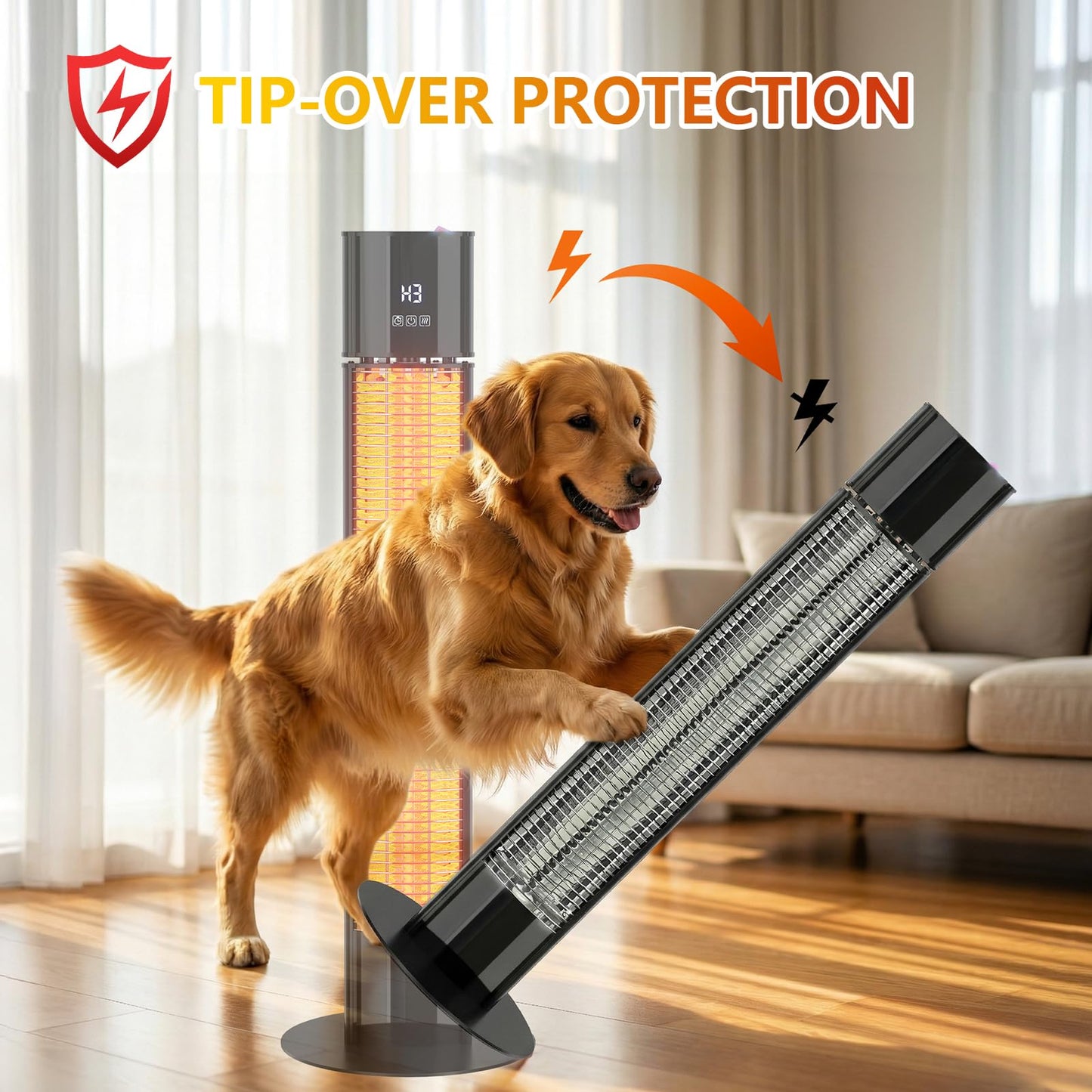 Portable Outdoot Electric Heater, Infrared Patio Heater for Outdoor/Indoor Use, garage heater electric, 1500W, BLACK