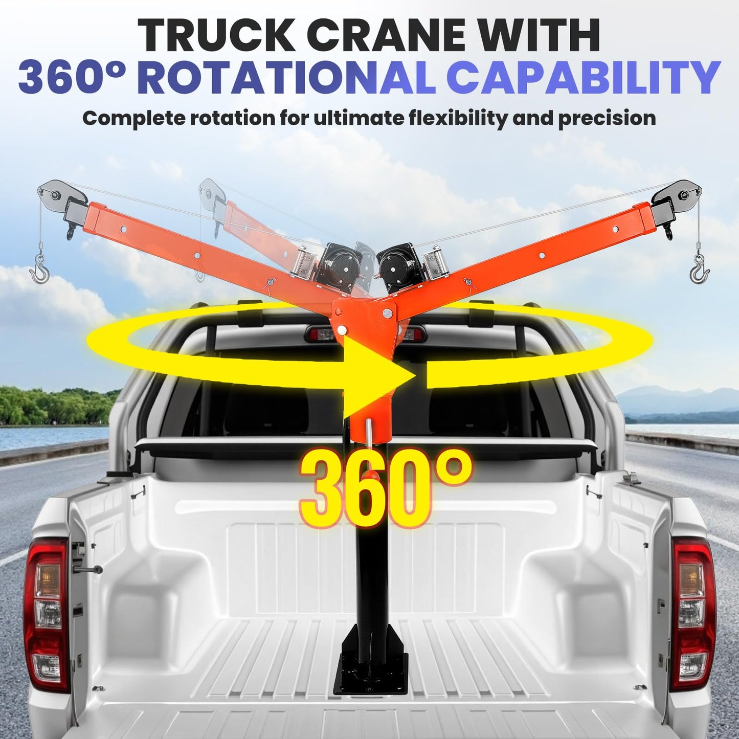 Electric Pickup Truck Jib Crane, 1300lbs Load Capacity, Industrial Folding Hoist Truck Crane with Electric Winch 2200 Lbs, 360° Swivel for Truck Crane in Construction, Factory