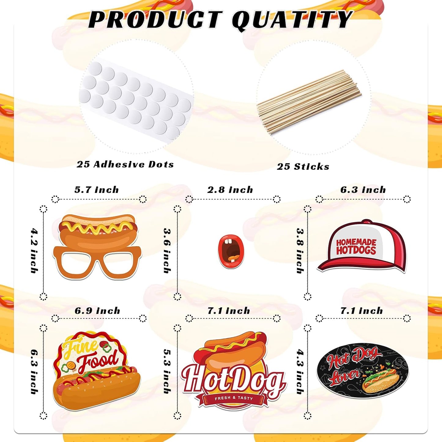 BOBYIYI 25pcs Hotdog Photo Props Hot Dog Party Decorations Hot Dog Bar Fiesta Celebration BBQ Party Fun Food Sausage