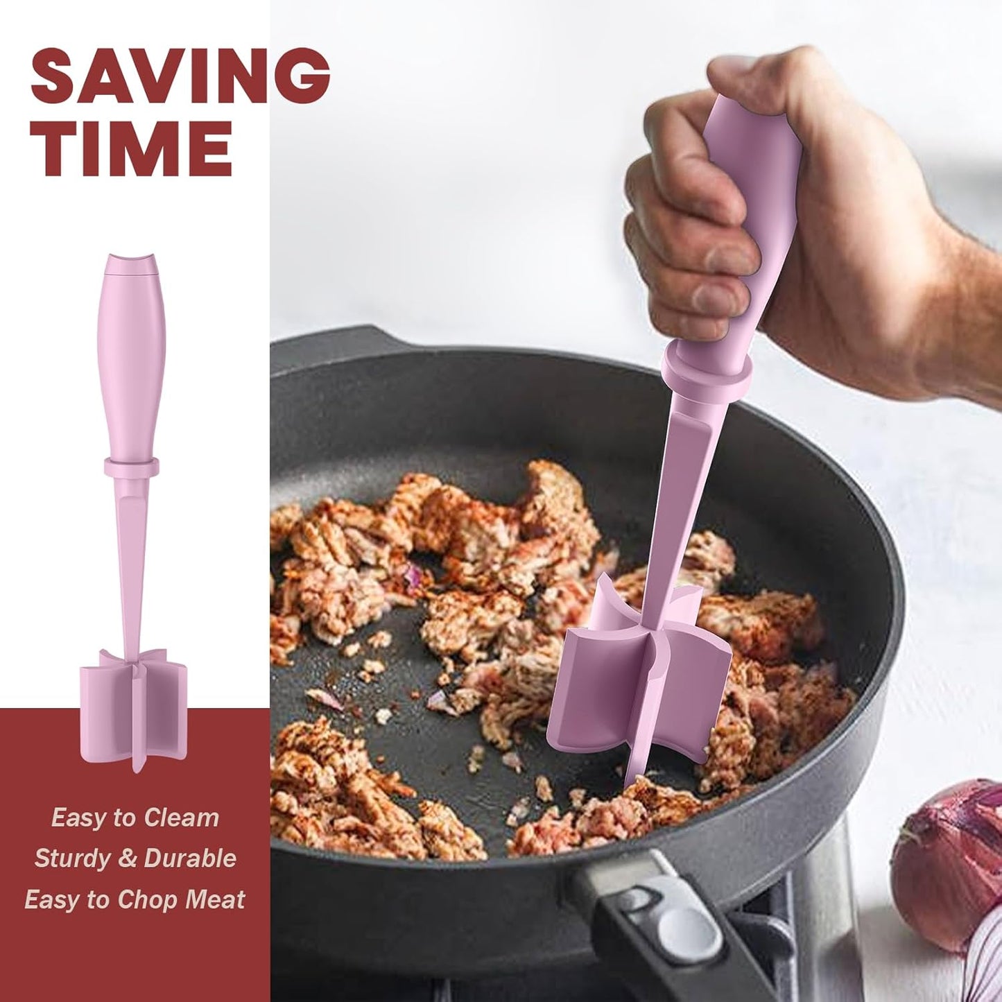 Skiennix Meat Chopper Set - Premium Heat Resistant Hamburger Grinder | 2 Pcs Pink Smasher Tool
