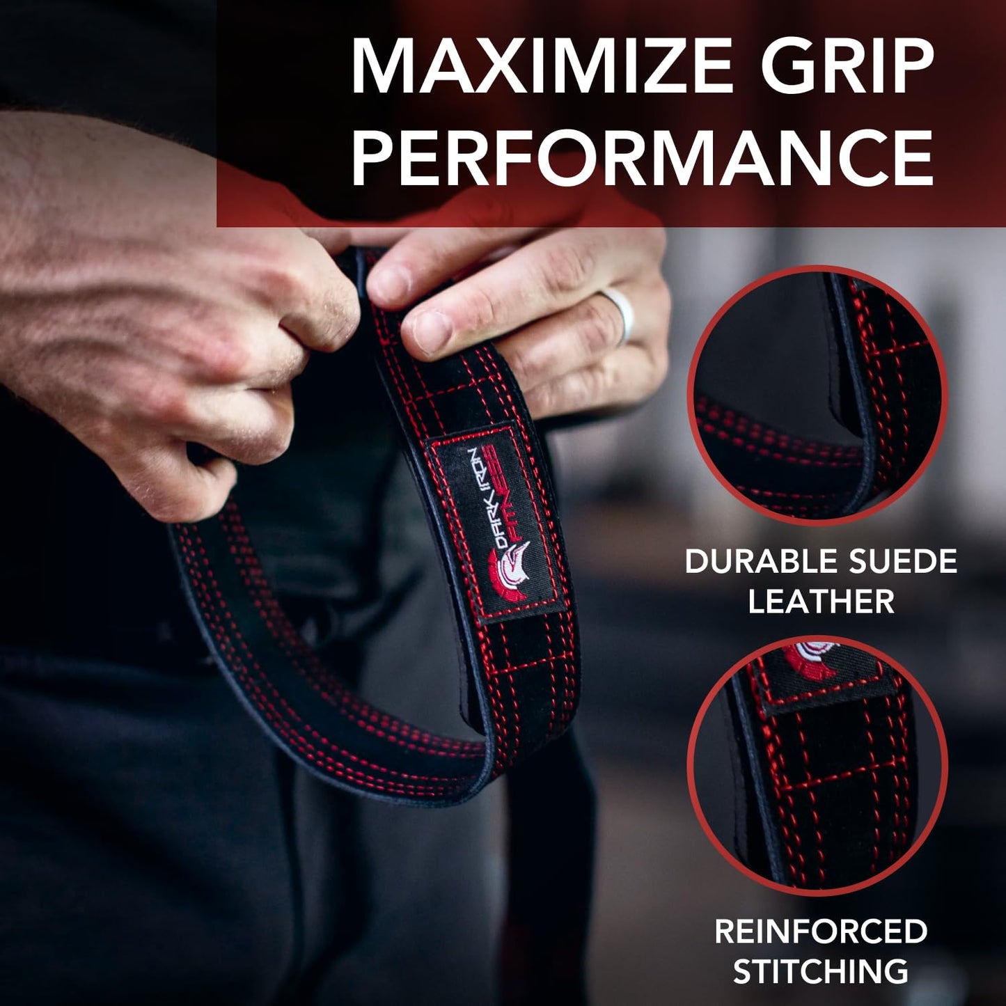 Dark Iron Fitness Wrist Straps for Weightlifting, Heavy Duty Gripping Suede Leather Bands for Men & Women, Support Wraps Gloves Alternative for Power Lifting Weight Strength Training Workouts