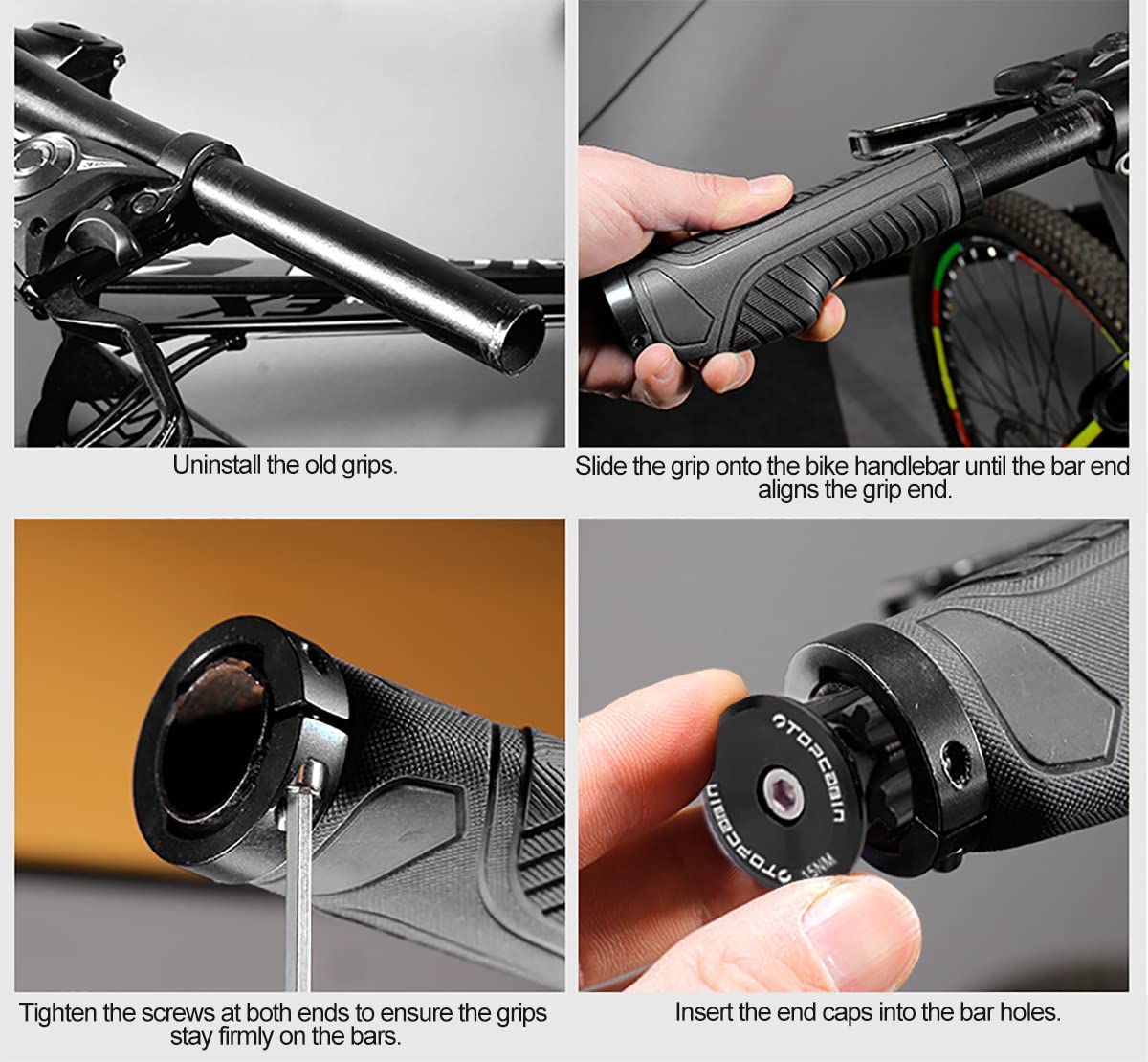 TOPCABIN Ergonomic Bicycle Grips - Widen Holding Rubber Handlebar Grips with Aluminum LockGrips for Mountain & Road Bikes (Knife Style, Red/Black Aluminum Lock Plug, 1 Pair)