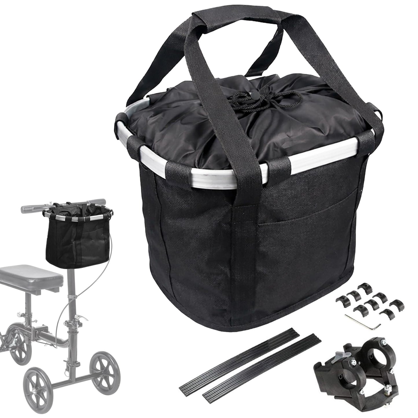 EDWERD Knee Walker Carrying Bag - Universal Foot Recovery Scooter Handlebar Pouch Storage Tote for Knee Scooter, Rollator, Wheelchair, Bike (Black - B)