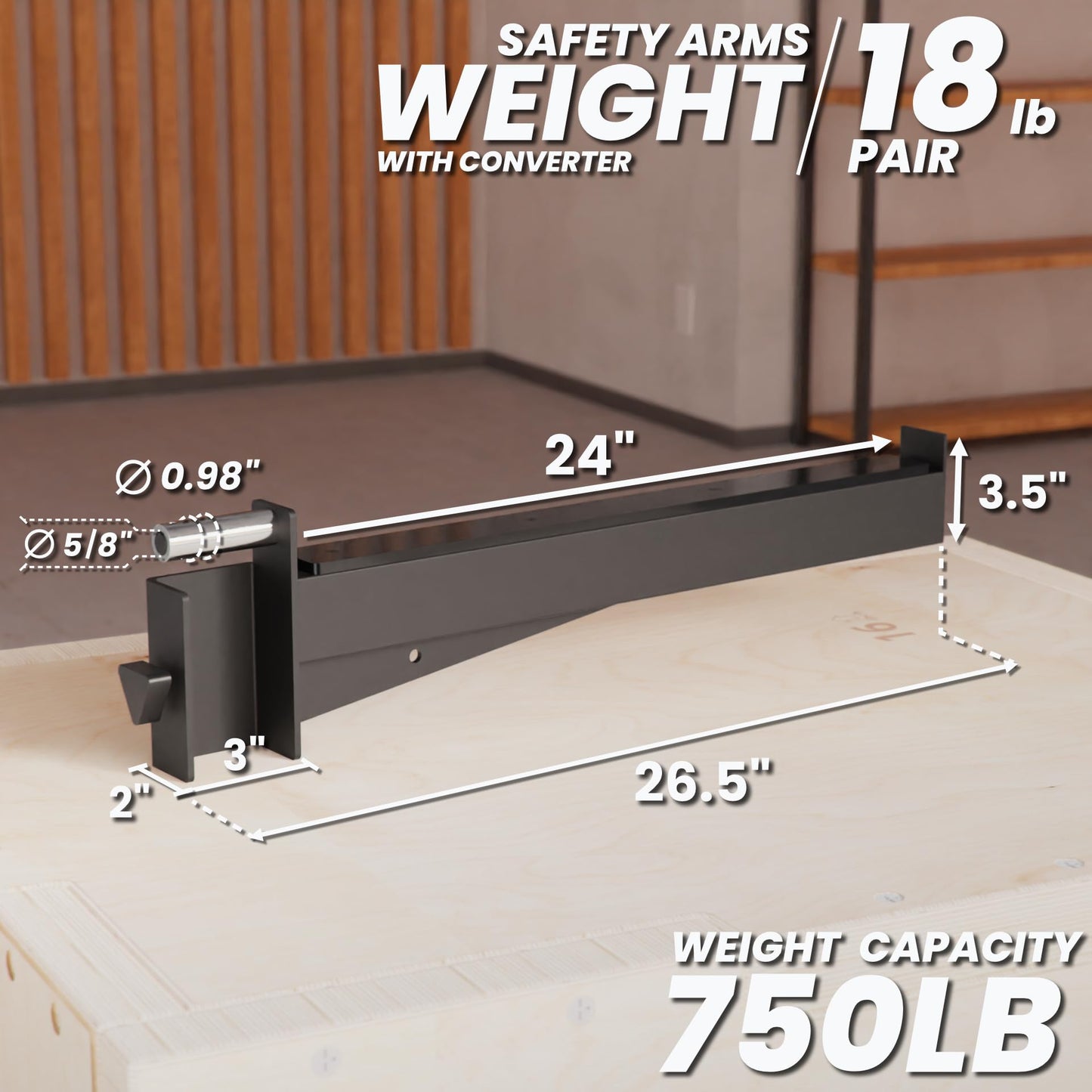 Synergee Safety Arms for 2x3 Power and Squat Racks, Fits Racks with 1" and 5/8" Holes. Rack-Mounted Safety Arm Attachment for Spotting, Bench Press, and Squats.