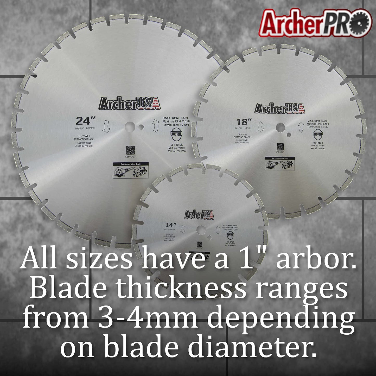 Archer Pro 24" Diamond Saw Blades for Fast Asphalt Cutting and Green Concrete Cutting