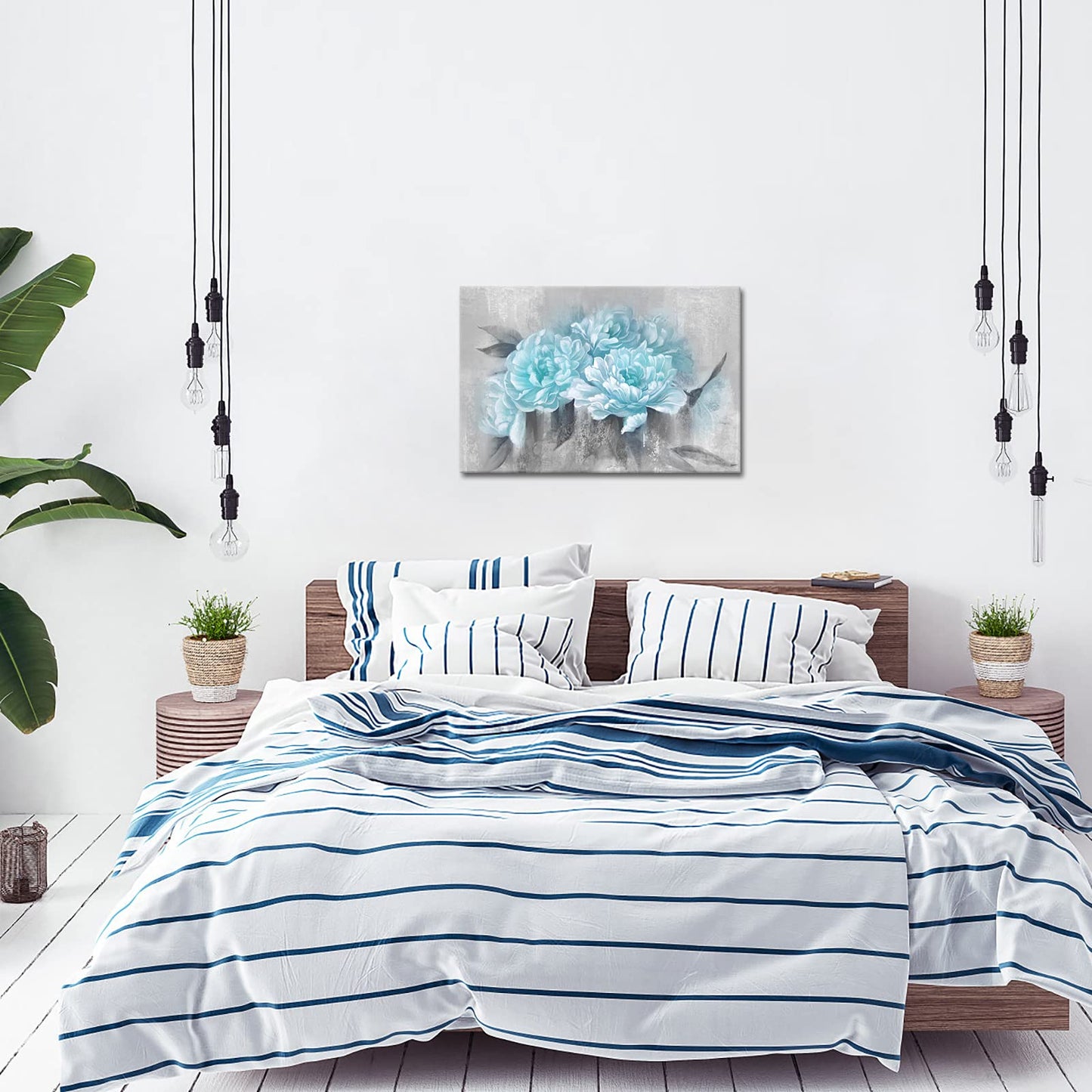 DuoBaorom Aqua and Light Grey Bedroom Elegant FLower Wall Art 24x36 inches