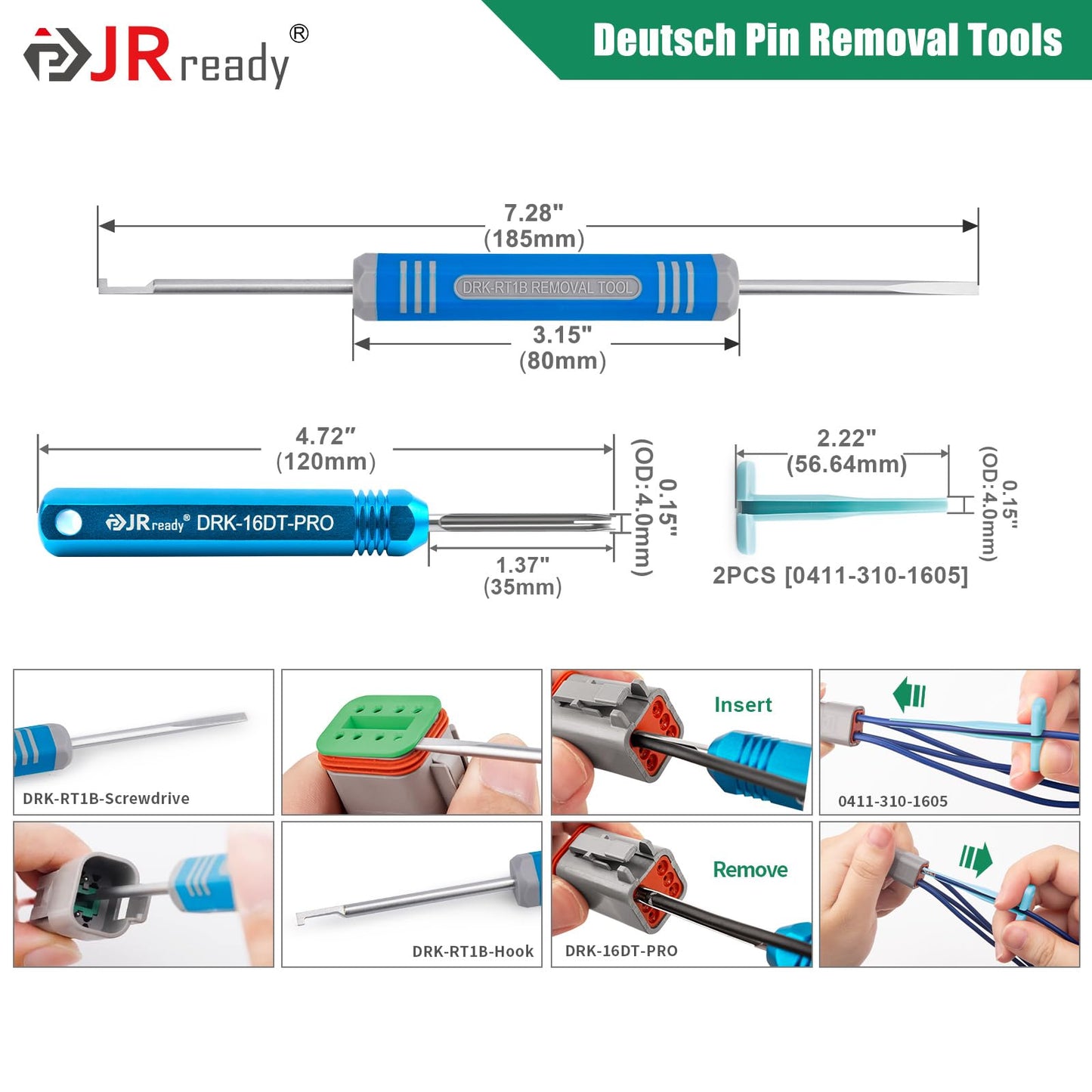 JRready DW5010 Deutsch Connector Kit, 2 3 4 6 8 12 Pin IP68 Waterproof DT Connectors Kit with ACT-M202 Adjustable Deutsch Crimp Tool for 12-22AWG, Size 16 Solid Contact Pins 16-20AWG