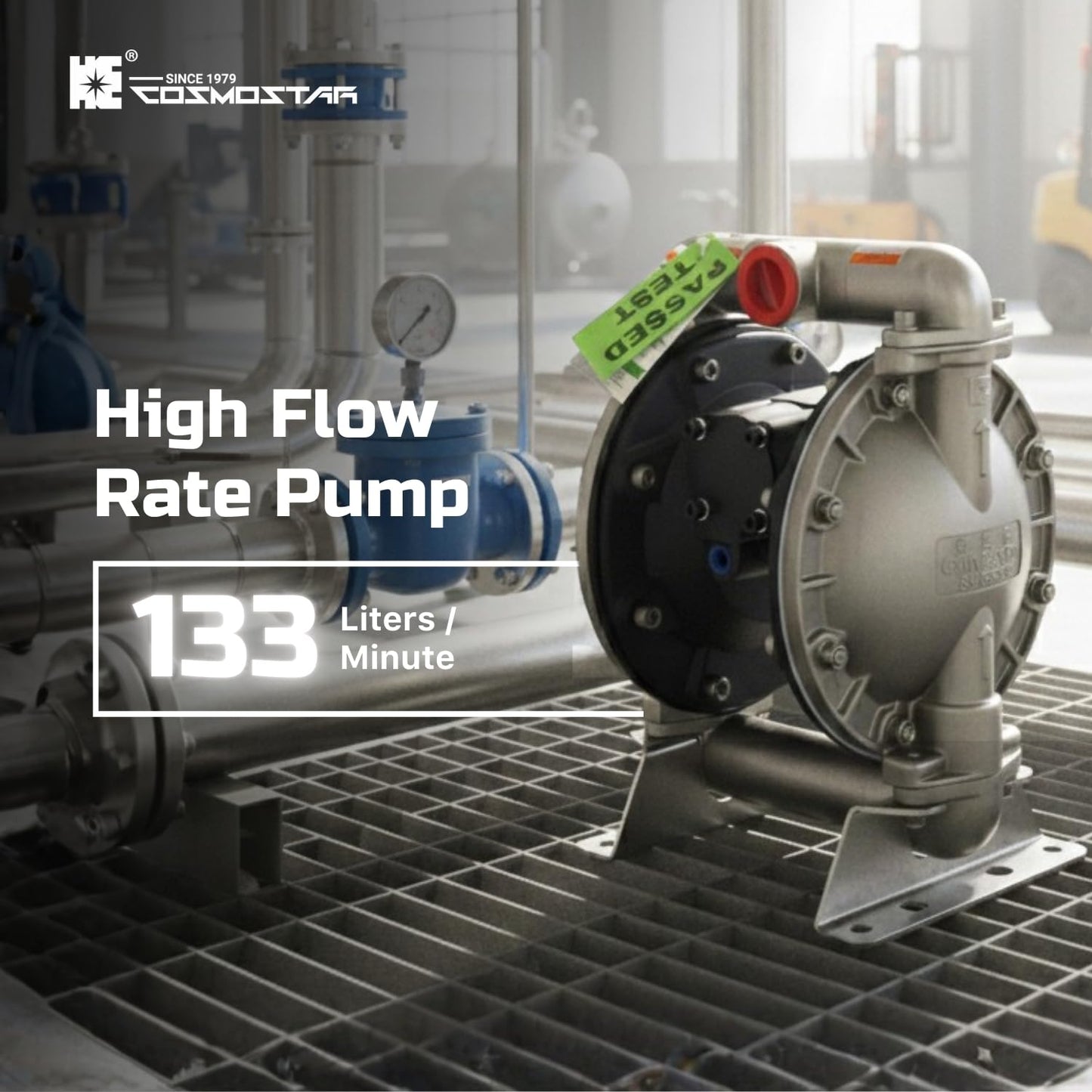 COSMOSTAR D0306 1" Stainless Steel Double Air Diaphragm Pump, Aluminum Body, Teflon Ball, seat and Diaphragm, Pump Muffler, Pump, Chemical Pump, Waste Oil Pump, Pneumatic Oil Pump, Diaphragm Pumps