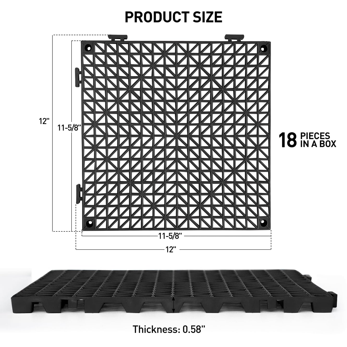 MAXWAVE 18 Pack 12" x 12" Modular Interlocking Floor Mats, Soft PVC Non-Slip Drainage Tiles, Splicing Rubber Cushion Flooring for Deck, Shower, Pool, Basement, Shed, Indoor and Outdoor Use