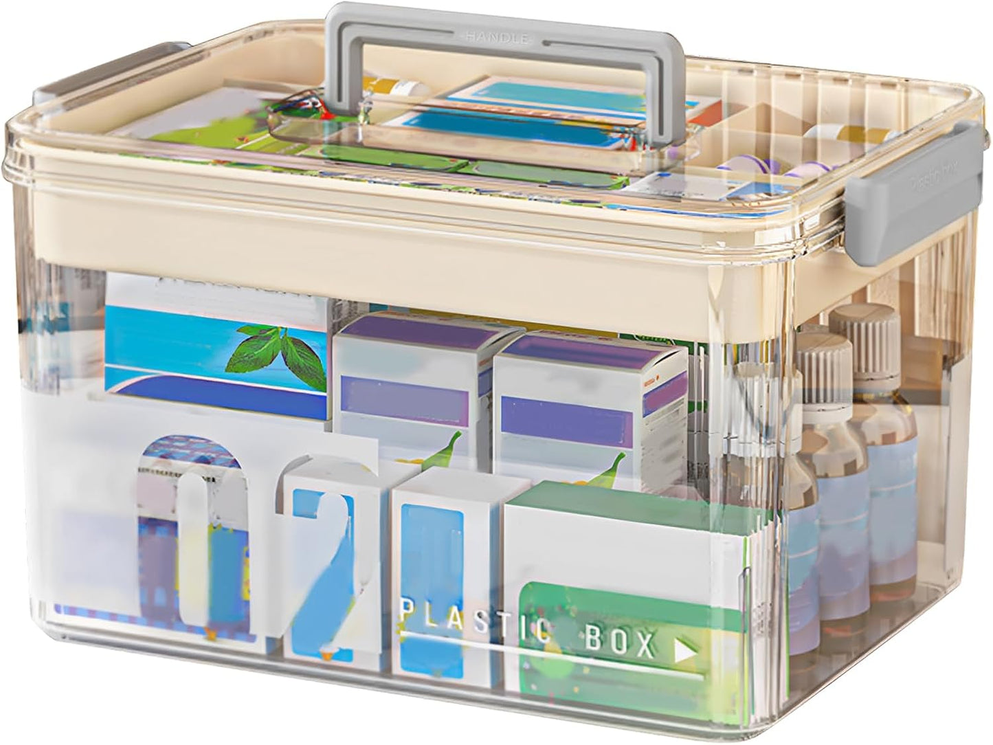 Skiennix Medicine Organizer Storage Box - Durable Plastic First Aid Container with Handle | Transparent Design