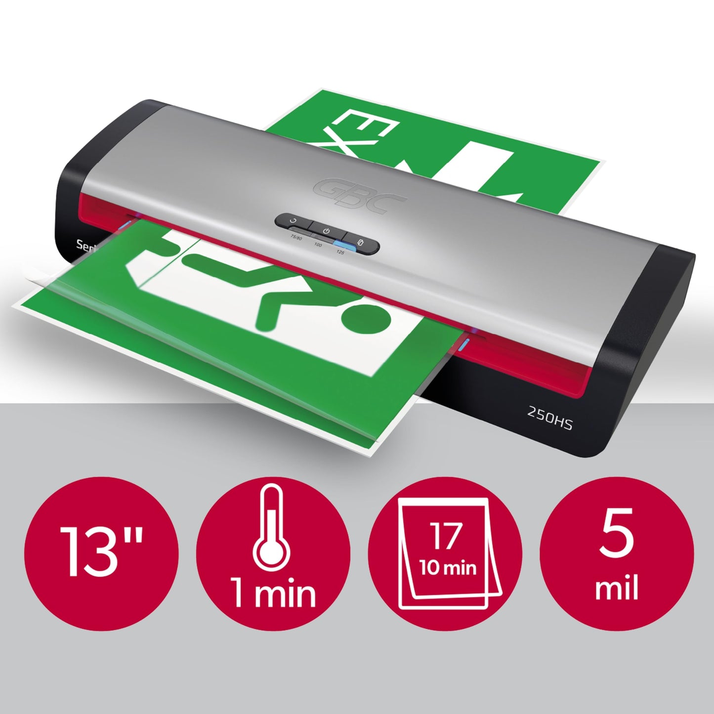 GBC Laminator Machine, Smart Entry LED Guides, Jam Release, Wide 13" Input, Includes Laminating Sheets (250HS)