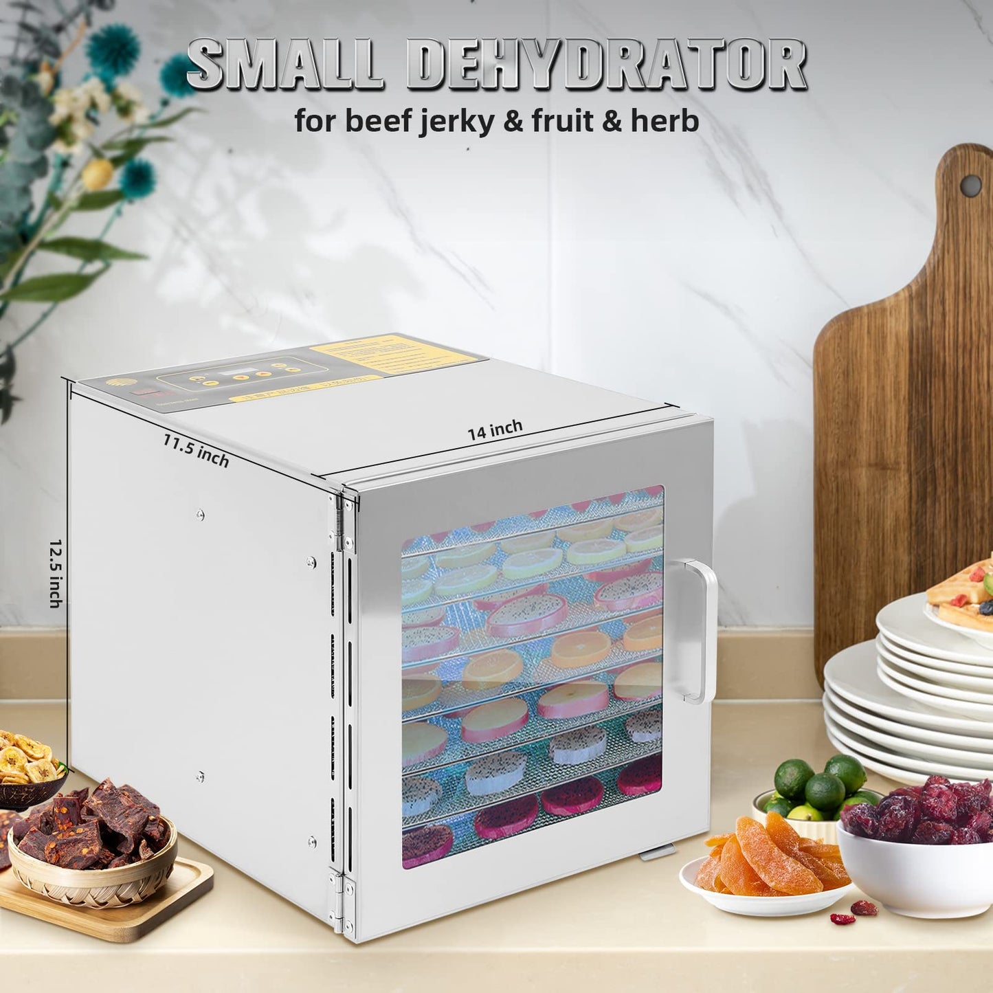 FAHKNS Dehydrater for Food And Jerky Deshidratador De Alimentos Fruit Dehydrator Commercial Used Meat Beef Maker Frutas Lem Herb Dryer 8 Trays Stainless Steel Desidratador