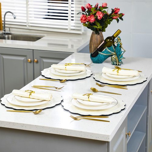 Gandeer 4 Pcs Scalloped Capiz Shell Placemats - 15'' Ivory Capiz Shell Placemats Wavy Decorative Table Mats for Holiday Dinner Party Table Decoration, Washable