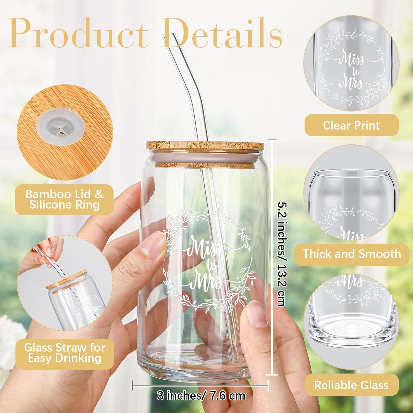 Irenare Wedding Gifts Bride Bridal Shower Gift Including Mrs Can Shaped Drinking Glass with Straw Makeup Bag Crystal Pen Scented Candle Scrunchies Raffia Card Gift Box for Engagement Party(White)