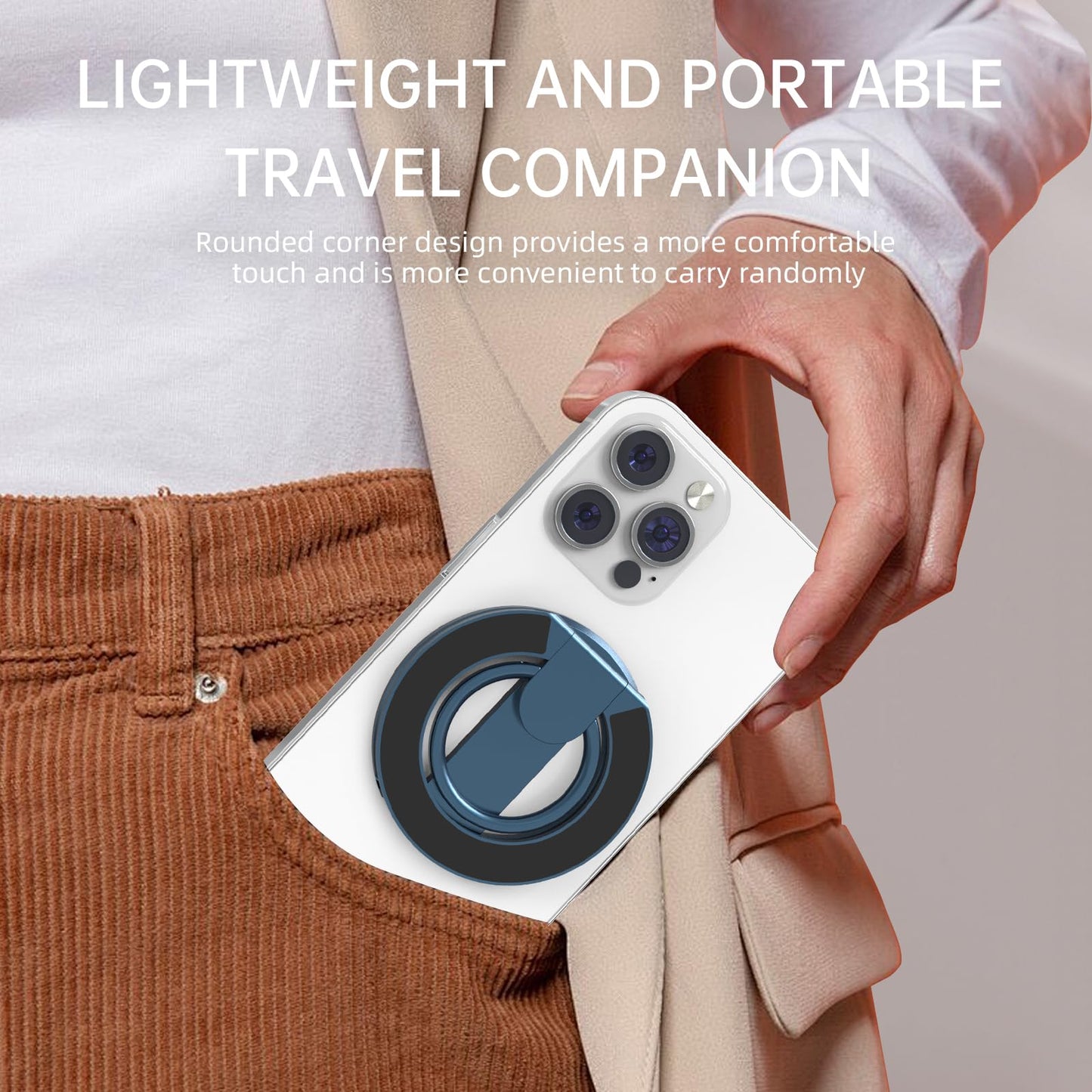 RESPECTED-BRO-Magnetic-Phone-Ring-Holder with Dual Rings, Compatible with iPhone 17/16/15/14/13/12, Multifunctional Stand for Desk,Office,Gym,Kitchen & All Metal Surfaces, Finger Loop Grip (Dark Blue)