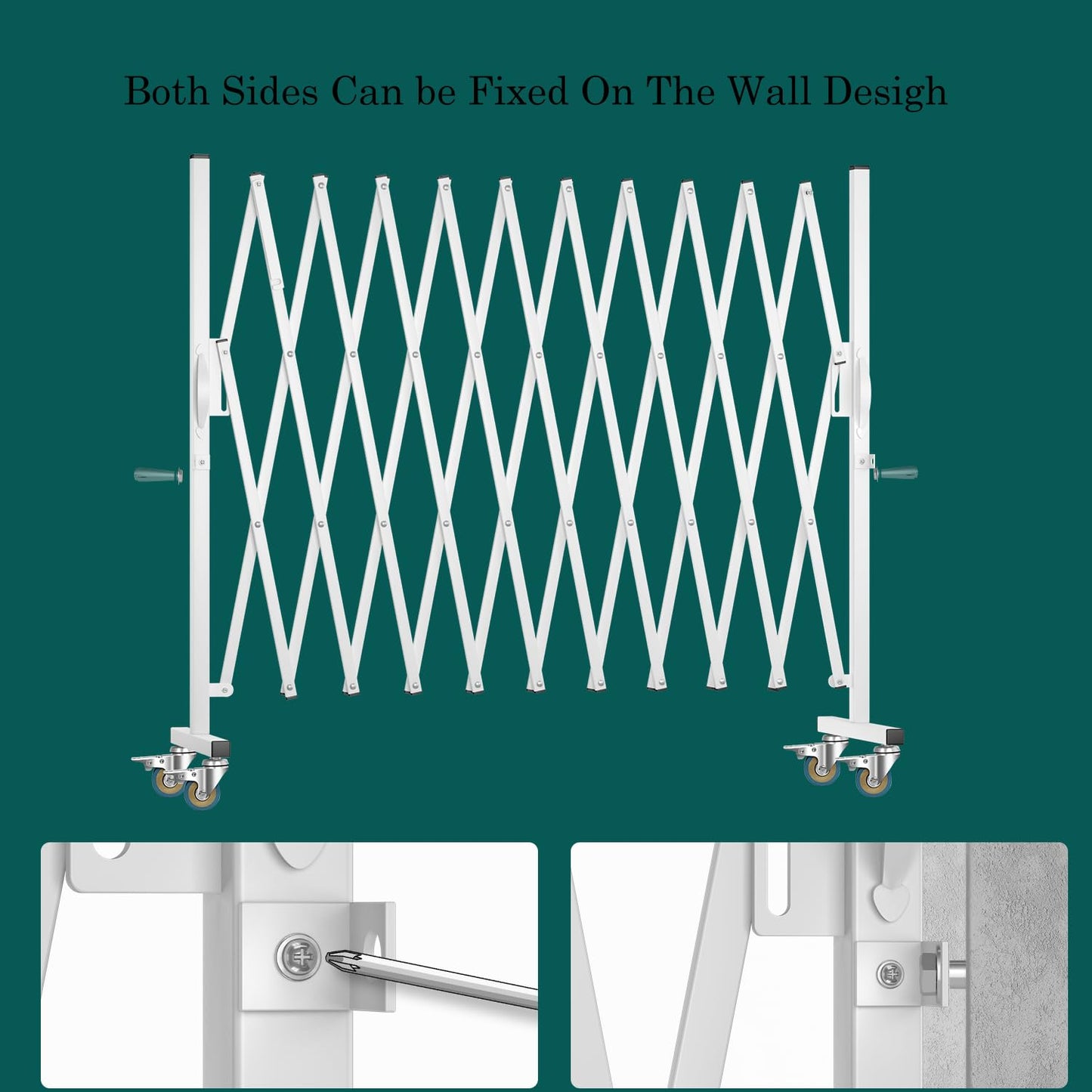 WEWORTH Expandable Barricade, Accordion Garden Yard Outdoor Indoor Portable Folding Security Dog Fence Gates Wall Mount, 129' Adjustable Metal Safety Barrier Gate with Casters, White