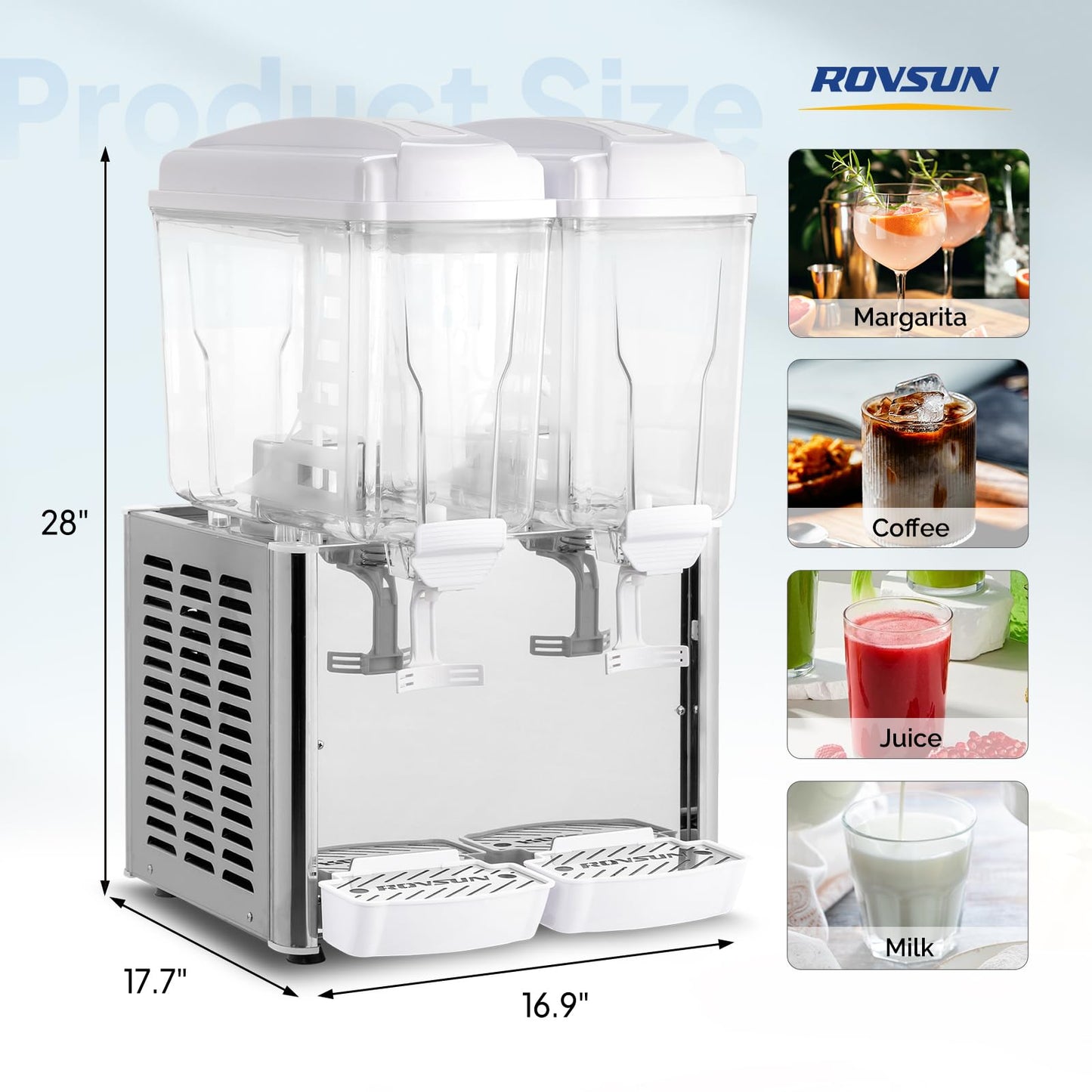 ROVSUN 9.6 Gallon/36L Commercial Beverage Dispenser Drink Dispenser, 18L X 2 Tanks Commercial Juice Dispenser Stainless Steel with Thermostat Controller for Home Restaurant Bar Party 110V/60HZ
