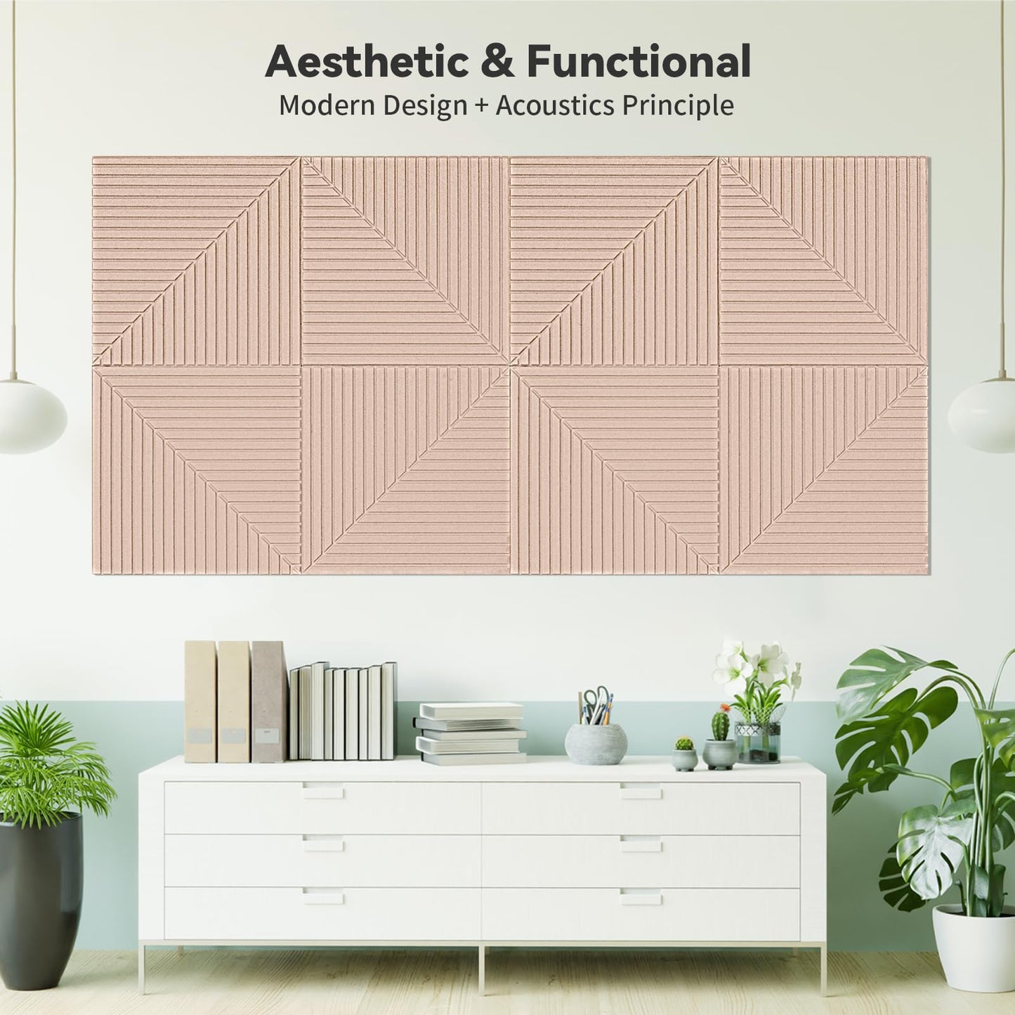 Art3d 6-Pack Self-Adhesive Acoustic Wall Panels for Home Décor, 24 x 24 Inch Soundproofing Panels for Office Studio Bedroom - High Noise Absorption Polyester Fiber, Camel
