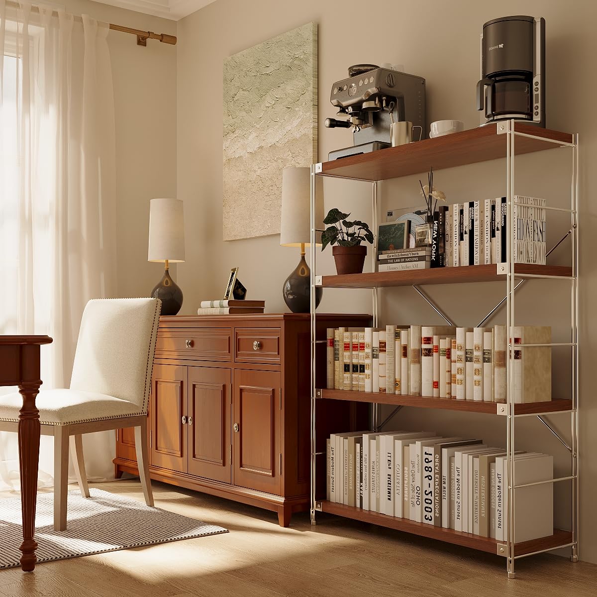 Achene 4-Tier Industrial Bookshelf, Storage Bookcase for Living Room, Bedroom, Office, Study Room,and Kitchen, 35.43"x11.81"x51.18" Inches(Dark Walnut, 4T36IN)