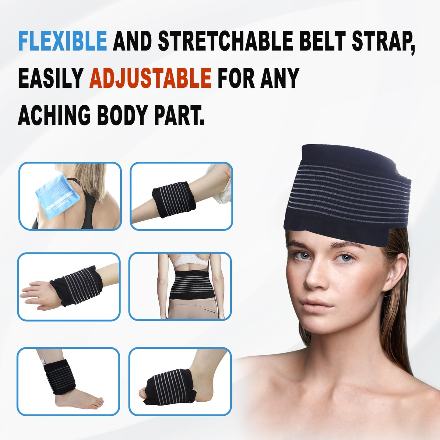 Pallesen Ice Packs, Ice Packs for Injuries Reusable, Cold Packs for Injuries, with Wrap, Flexible Therapy, Soft Gel Pack, Cold Compress for Pain Relief, Blue