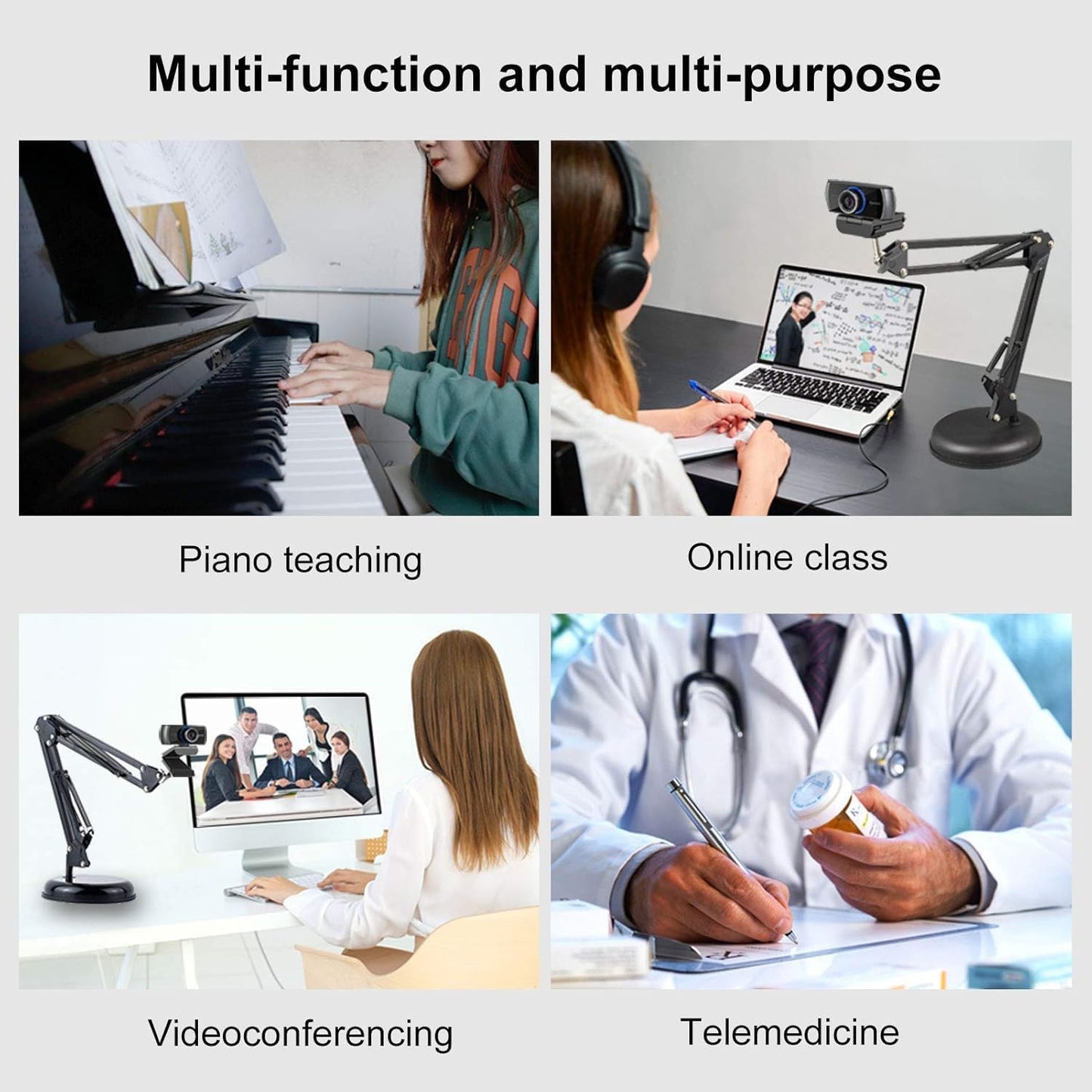 Spedal 1/4" MF920Pro, Desktop Webcam Stand with Weighted Round Base, Adjustable Scissor Arm Camera Mount with Phone