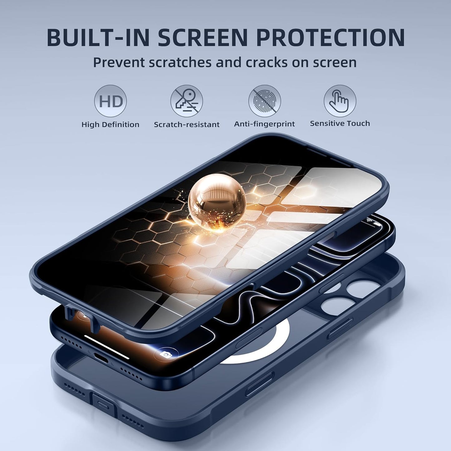 BERFY 17 6.3", for iPhone Pro Case, Compatible with MagSafe, Built-in Privacy Screen Protector, Camera Protection