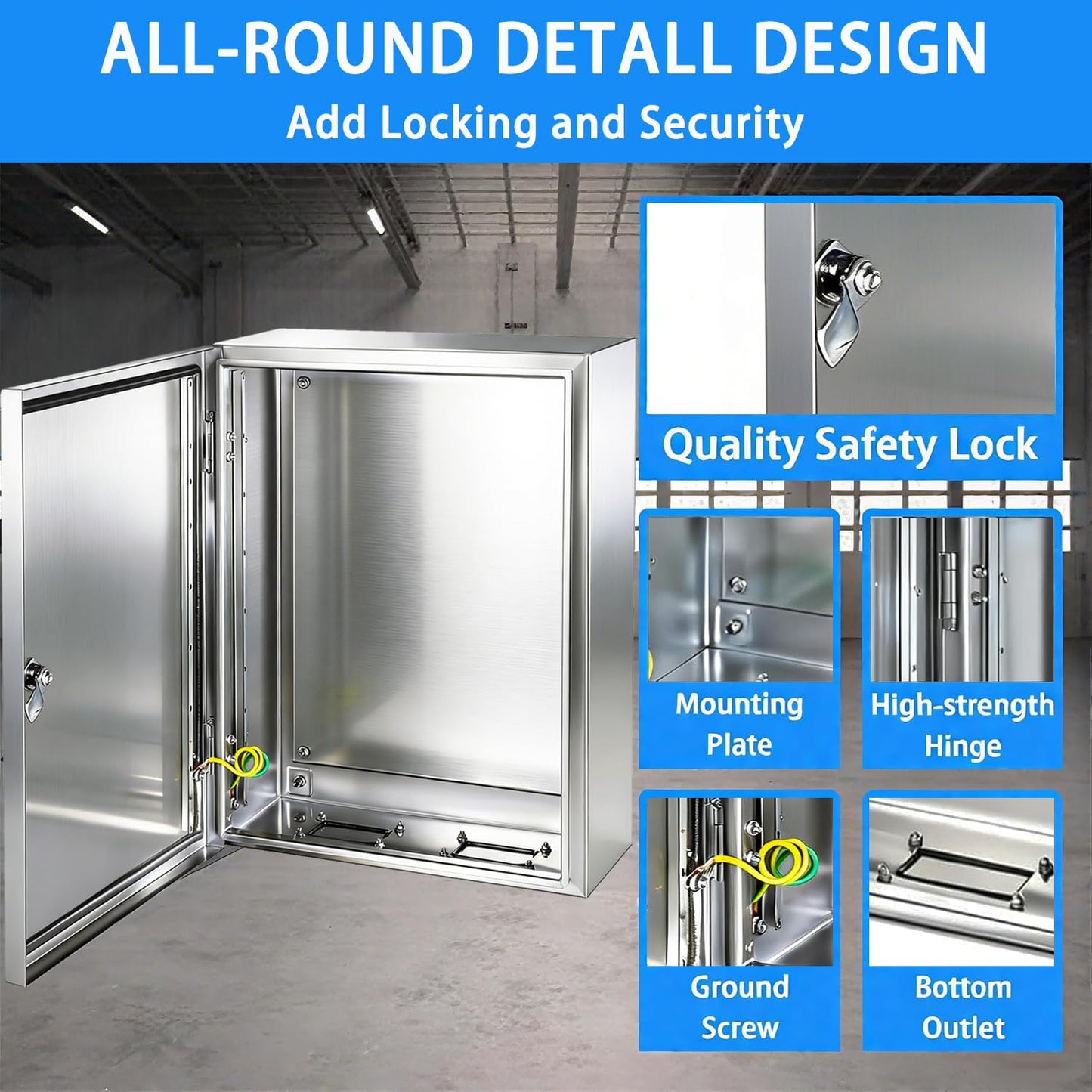 YcXingnon Electrical Enclosure 16x16x8, 304 Stainless Steel Enclosure IP66 Waterproof and Dustproof Metal Electrical Box Indoor and External Wall Hanging