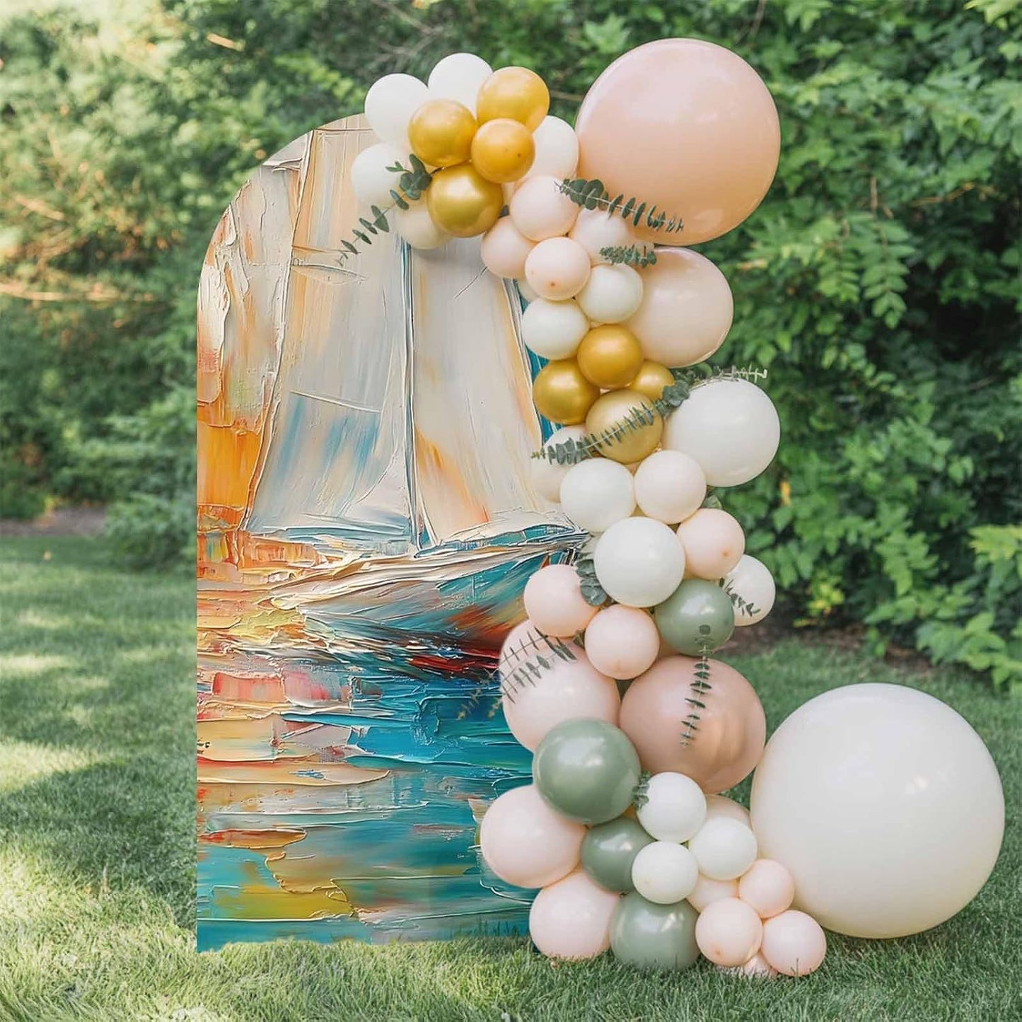 Jnbasdffb 6.6 Colorful Ship Wedding Arch Cover,Stretchy Spandex Arch Backdrop Stand Covers FT,Modern Abstract Art Ombre