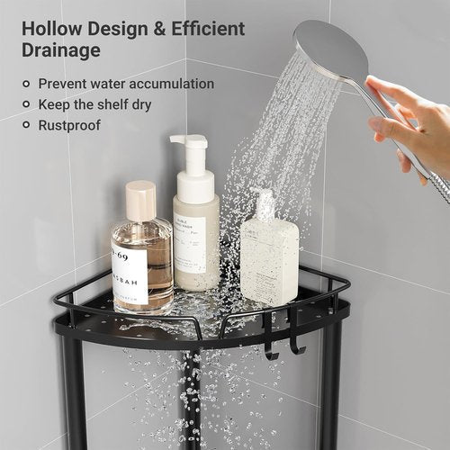 ELYKEN Corner Shower Caddy - 3-Tier Rustproof Metal Organizer with Soap Holder & Adjustable Feet | Black