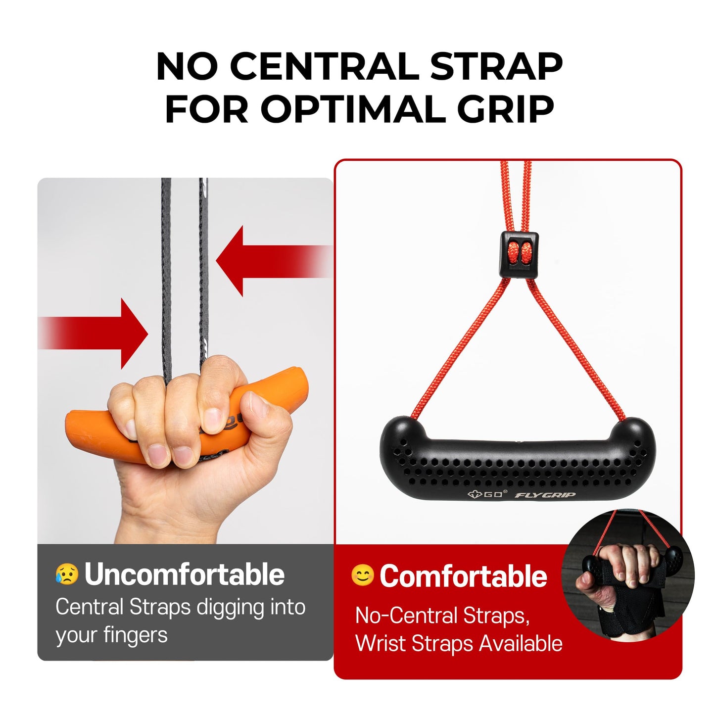 GD Fly Grip Pull Up Handles for Neutral Grip & LAT Pull Down Attachments – Perfect Grips for T-bar Row, D Handle Cable Attachment, Gym Equipment (Black Grip(Black Strap))