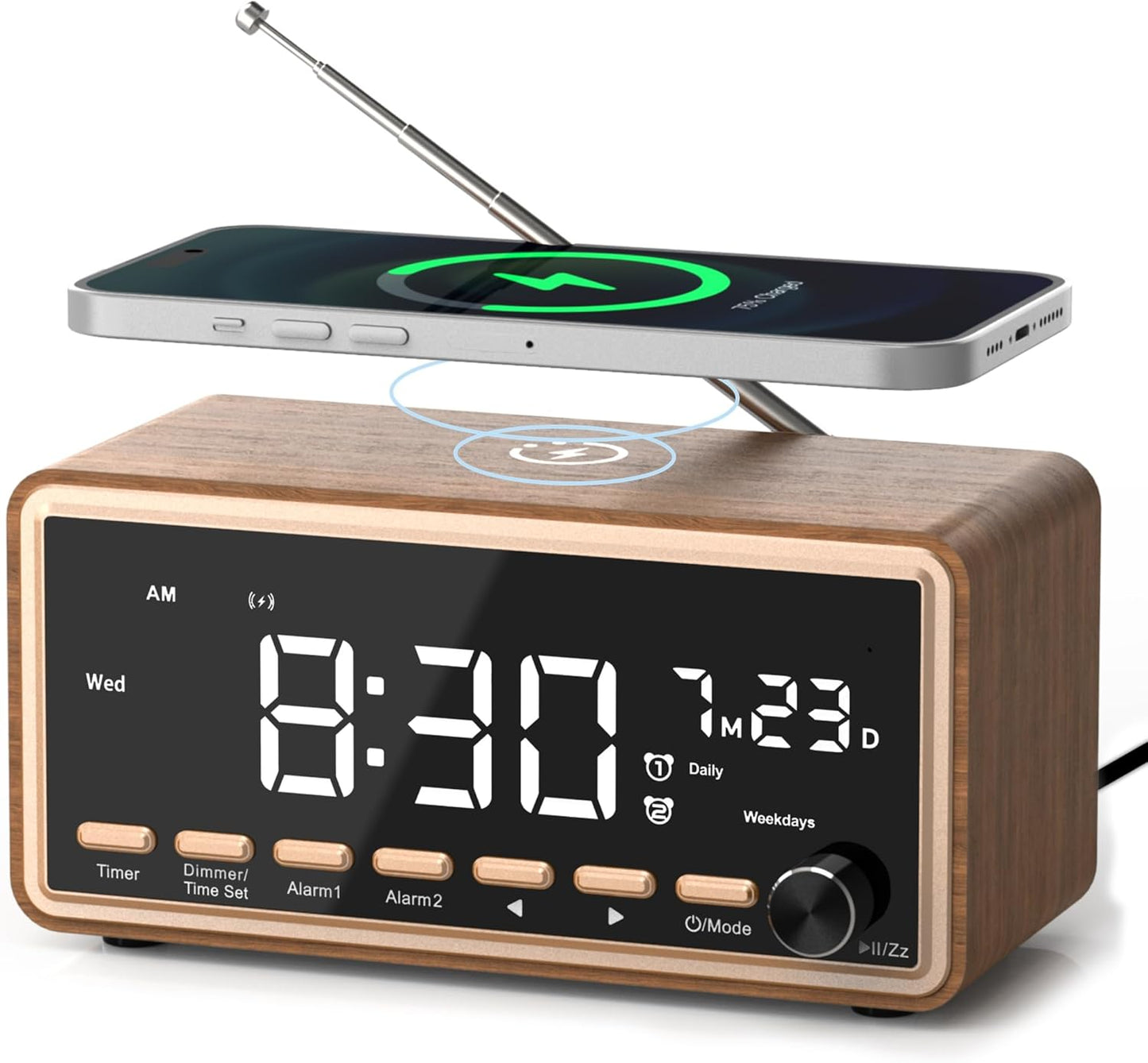 Charging,Dimmable Digital Alarm Clocks Radio for Bedrooms,FM Radio & White Noise Sound Machine with Timer,Bluetooth