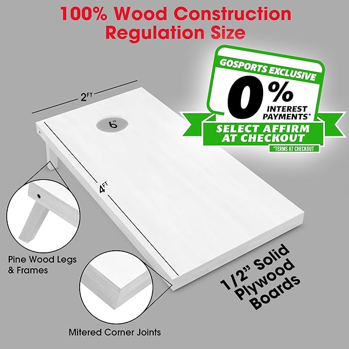 GoSports 4 ft x 2 ft Regulation Size Wooden Cornhole Boards Set - Includes Carrying Case and Over 100 Optional Bean Bag Colors