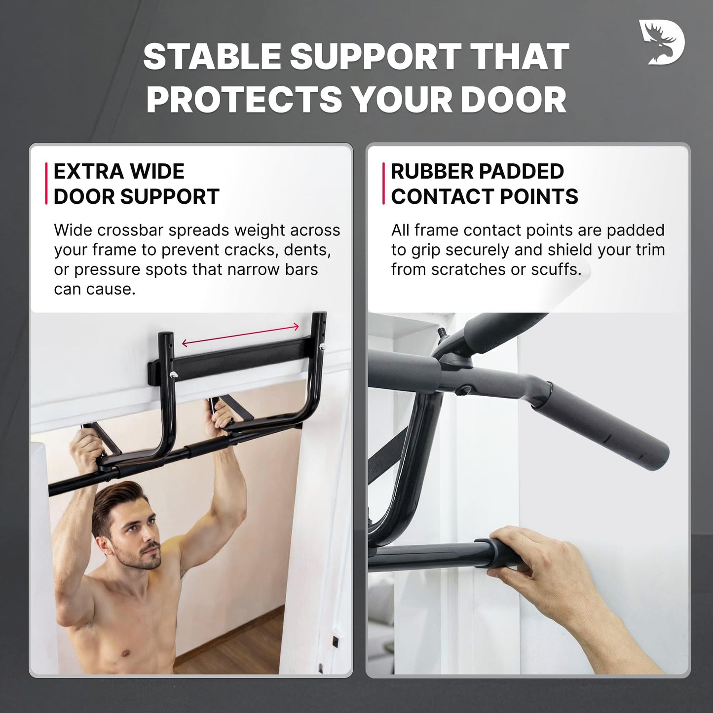 DMoose Fitness Pull Up Bar for Doorway with Pull Up Band - 250 lb Capacity, No Screws, Multi-Grip Chin Up Bar for Home Workouts, Upper Body & Strength Training - Includes Installation Guide