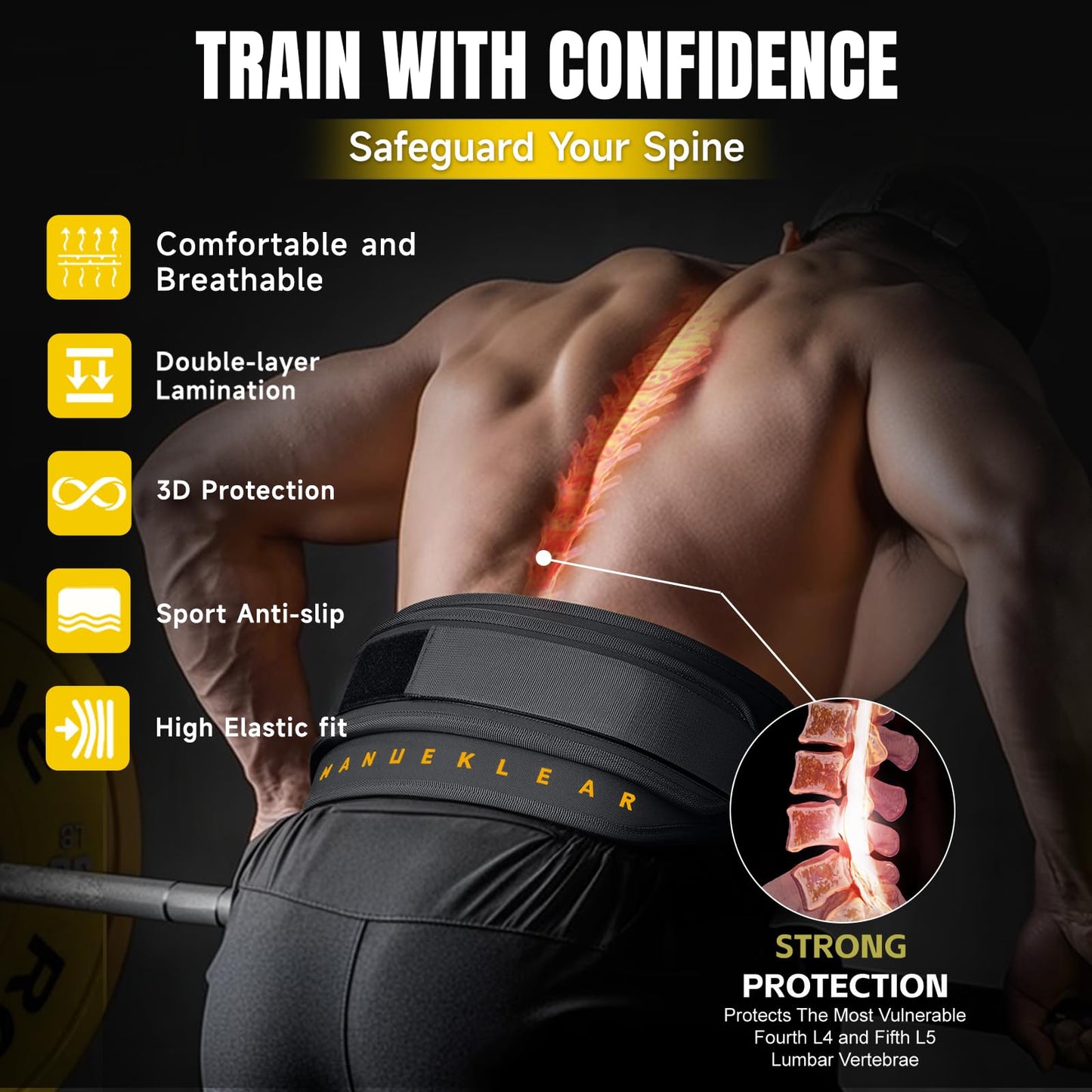 MANUEKLEAR 2-in-1 Weightlifting Belt & Dip Belt with 36.7 IN Rope, Double-Layer Weight Lifting Belts, Powerlifting Gym Weighted Belt for Pull Up Squat (Midnight Black, M(30-33in))