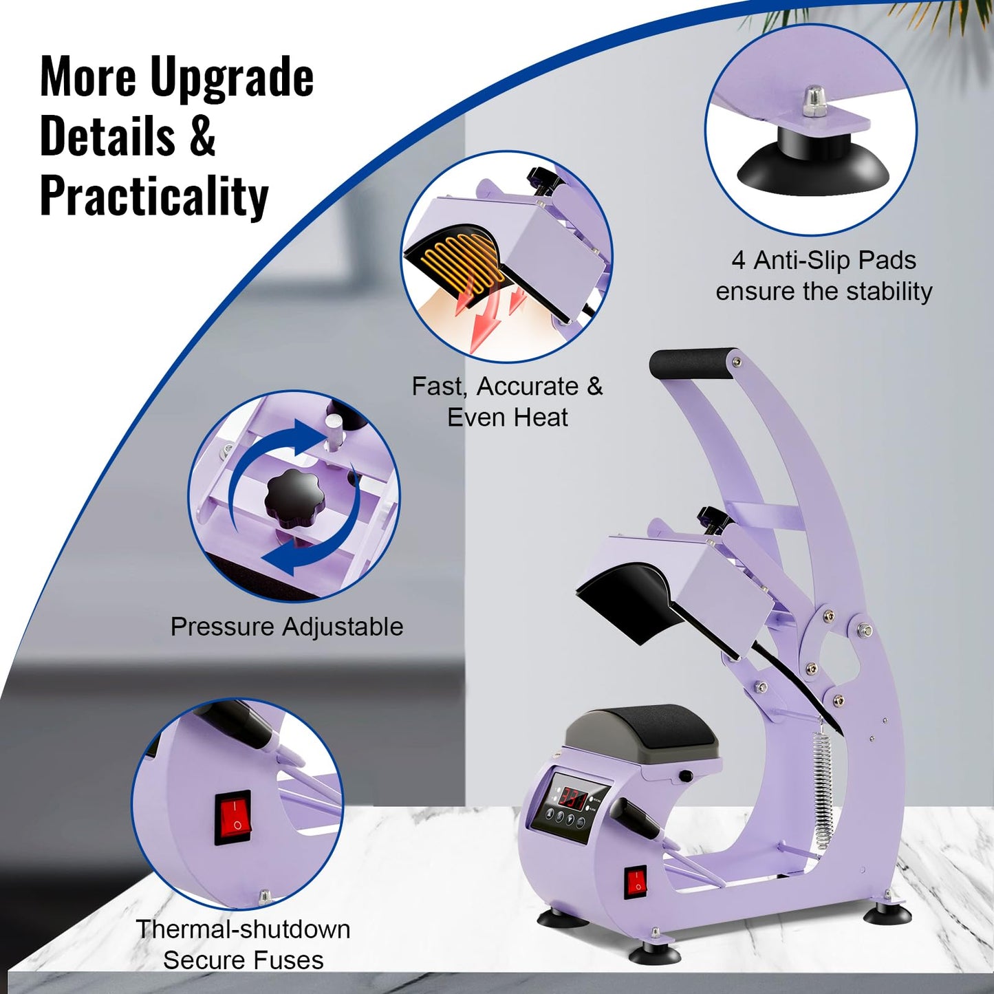 UOKRR Hat Press Machine - Hat Heat Press Machine for Caps with Precise Temp Timer & 2 Interchangeable Platens for HTV & Sublimation Projects