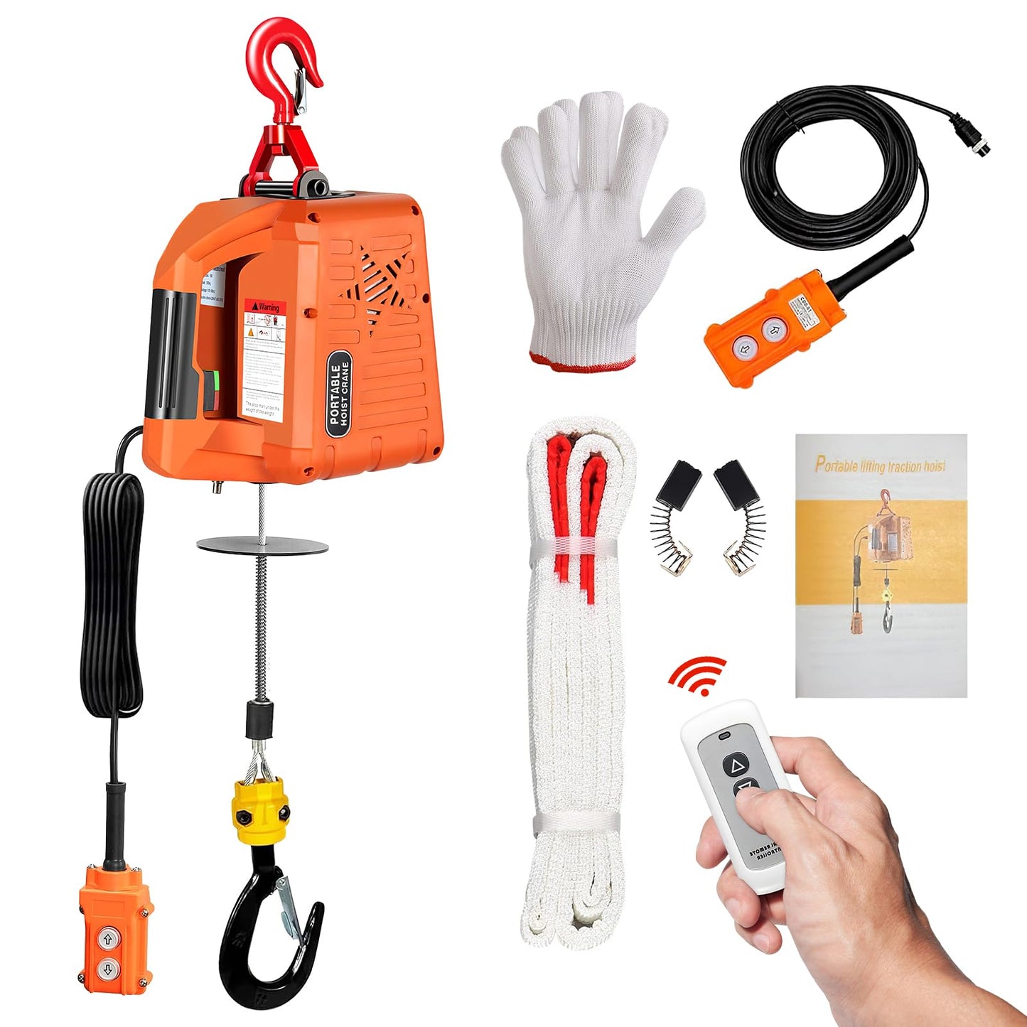 3-in-1 Electric Hoist with Remotes, 2200lb Capacity Portable Power Winch Crane 110V, 25ft Lifting Height (Orange, 3-IN-1-2200LBS)